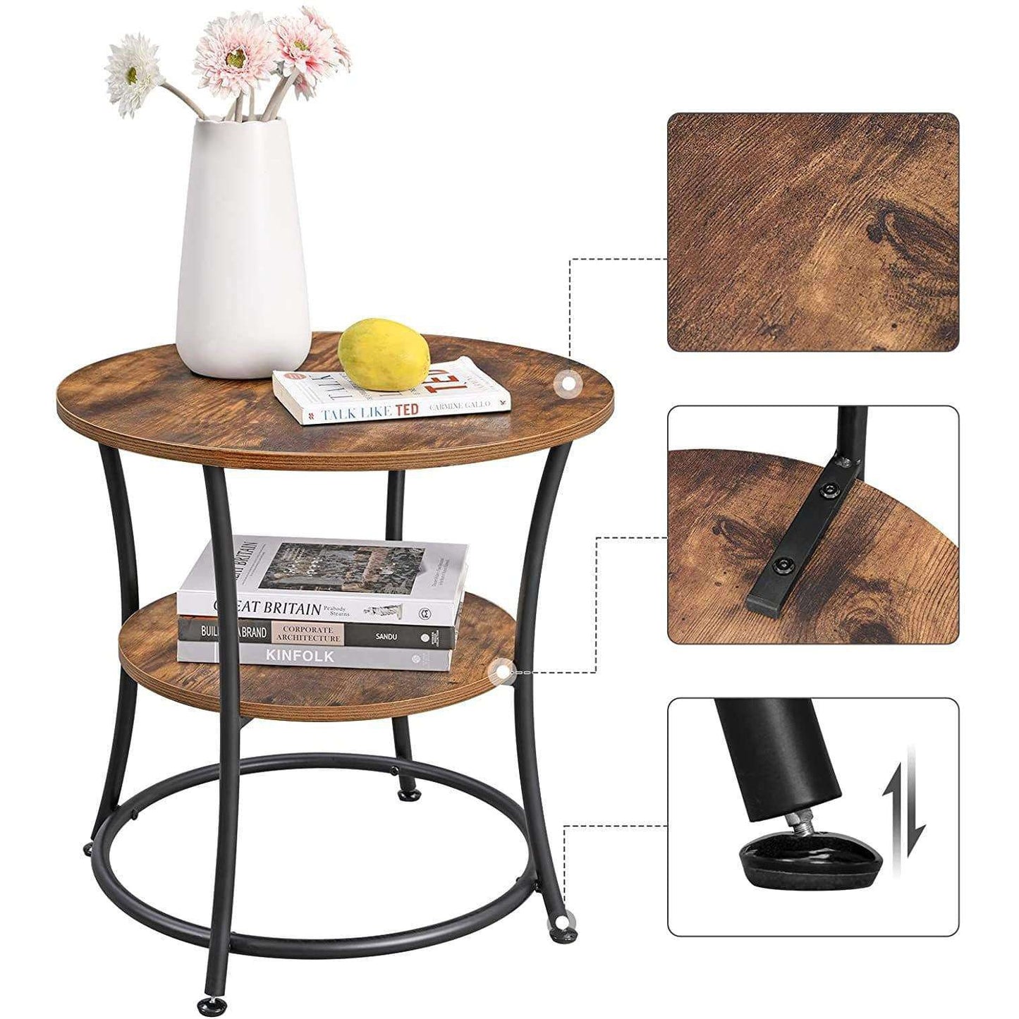 Nancy's Summerton Ronde Bijzettafel - Vintage Koffietafel - Houten Salontafel - Ø 55 x 55 cm