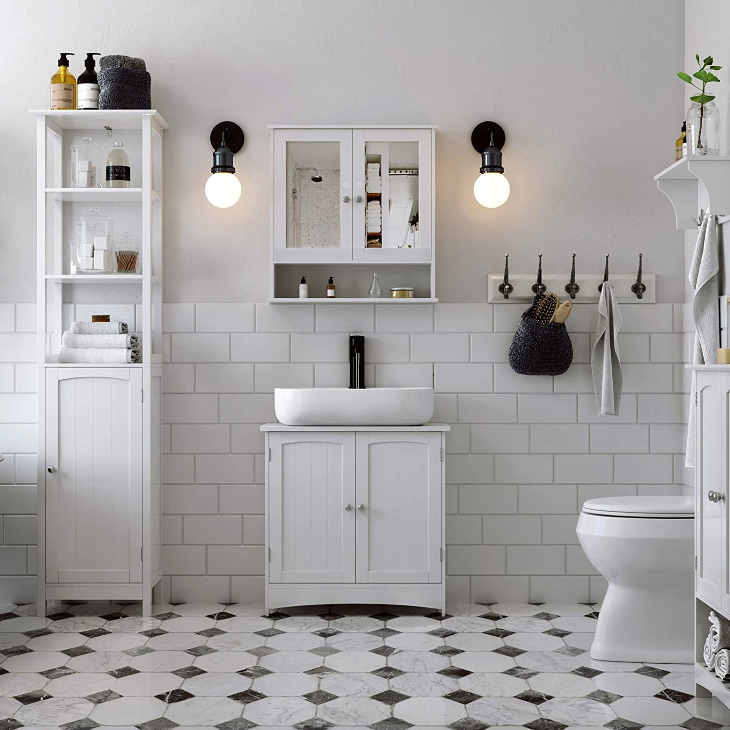 Nancy's Lakewood Badkamerkast - 160 CM - Kast - Badkamermeubel - Badkamermeubels - Wit - 40 x 160 x 32 cm (B x H x D)