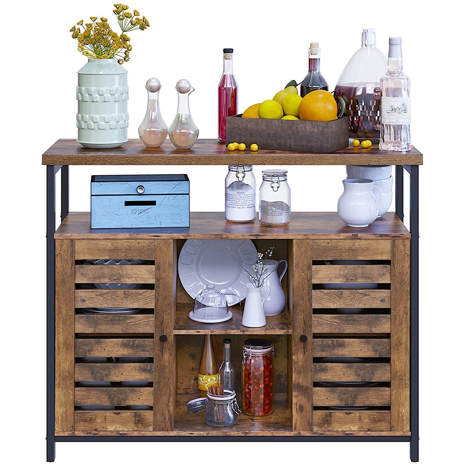 Armoire d'appoint industrielle Nancy's Plymouth - Commode - Armoire de rangement - Commode - Armoire avec 4 étagères et 2 portes - 100 x 35 x 80 cm