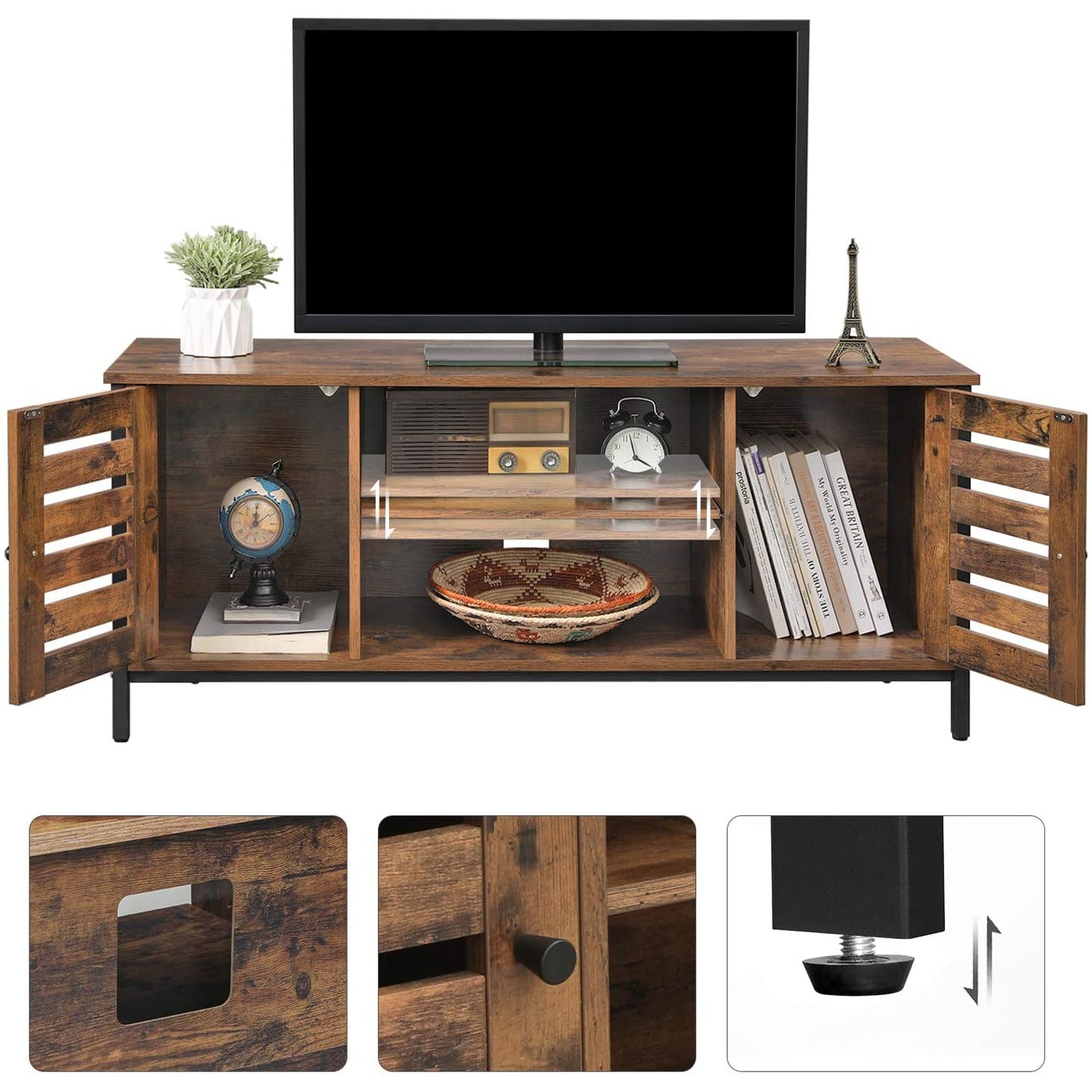 Nancy's Jefferson TV Meubel - TV Kast - Vintage / Donkerbruin - Spaanplaat / Staal - 110 x 40 x 50 cm