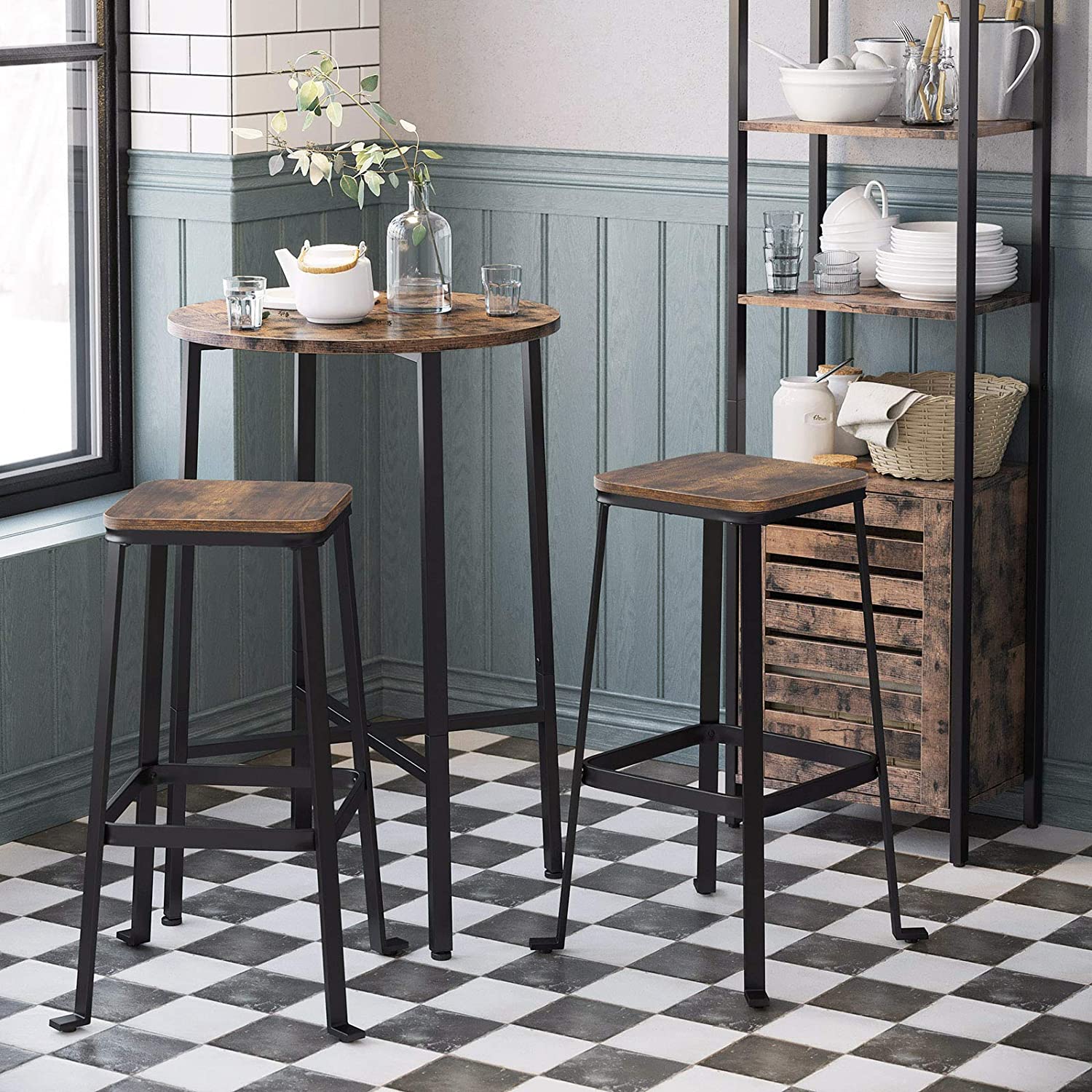 Nancy's Barkrukken 2 Stuks - Barstoelen met Voetensteun - Barkruk Industrieel - Industrieel - Stabiel - 45 x 71 cm (Ø x H)