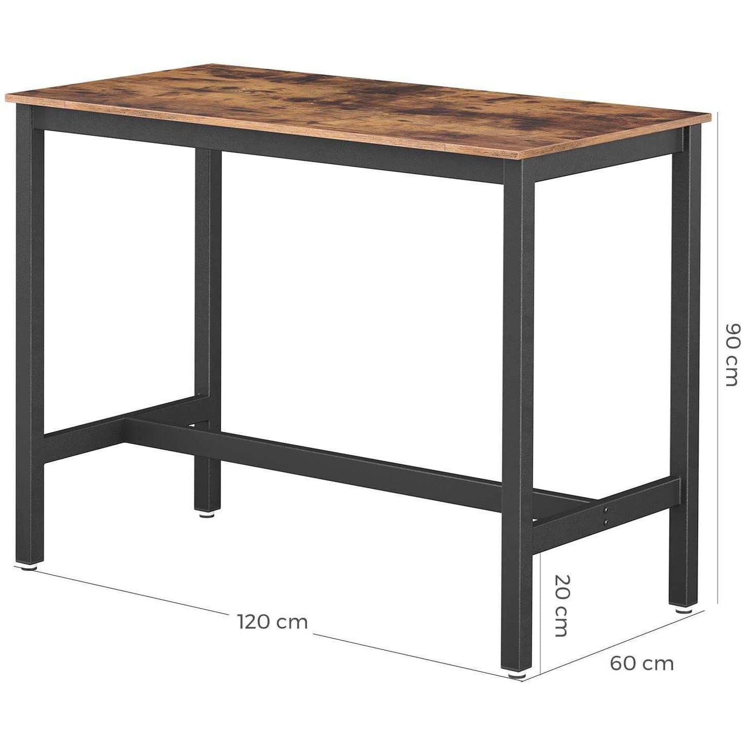 Nancy's Huraba Houten Bartafel - Vintage Keukentafel – Hoge Tafel - Bruin / Zwart - 120 x 60 x 90 cm