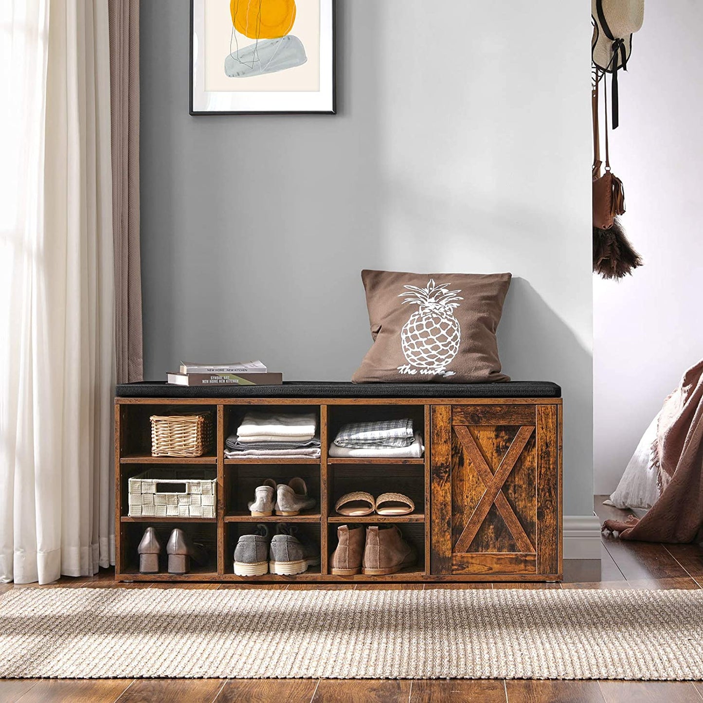 Nancy's Woodland Schoenenbank - Schoenenrek - Schoenenkast - Vintage Bruin - 110 x 30 x 48 cm