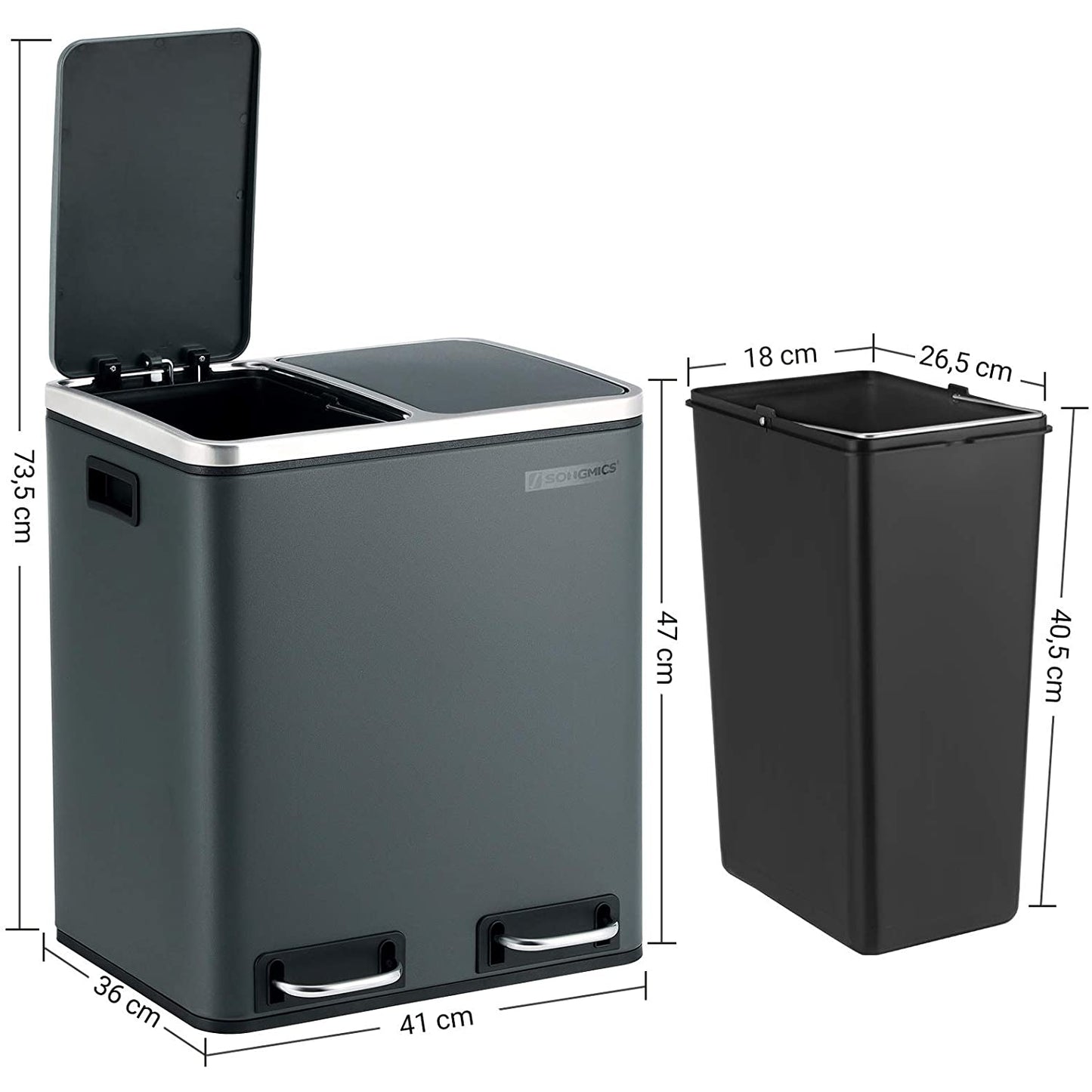 Nancy's Ala Prullenbak - Afvalscheiding - Pedaalemmer - Afvalemmer - Rookgrijs - 30 Liter