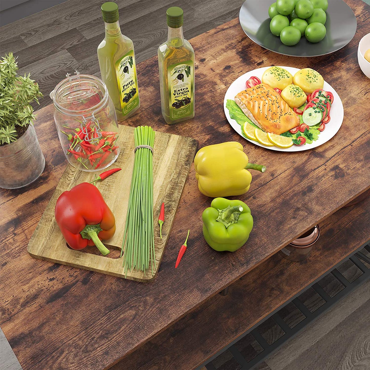 Nancy's Gordons Keukenkast - Keukenrek - Opbergrek - Vintage Bruin / Zwart - ± 120 x 60 x 90 cm