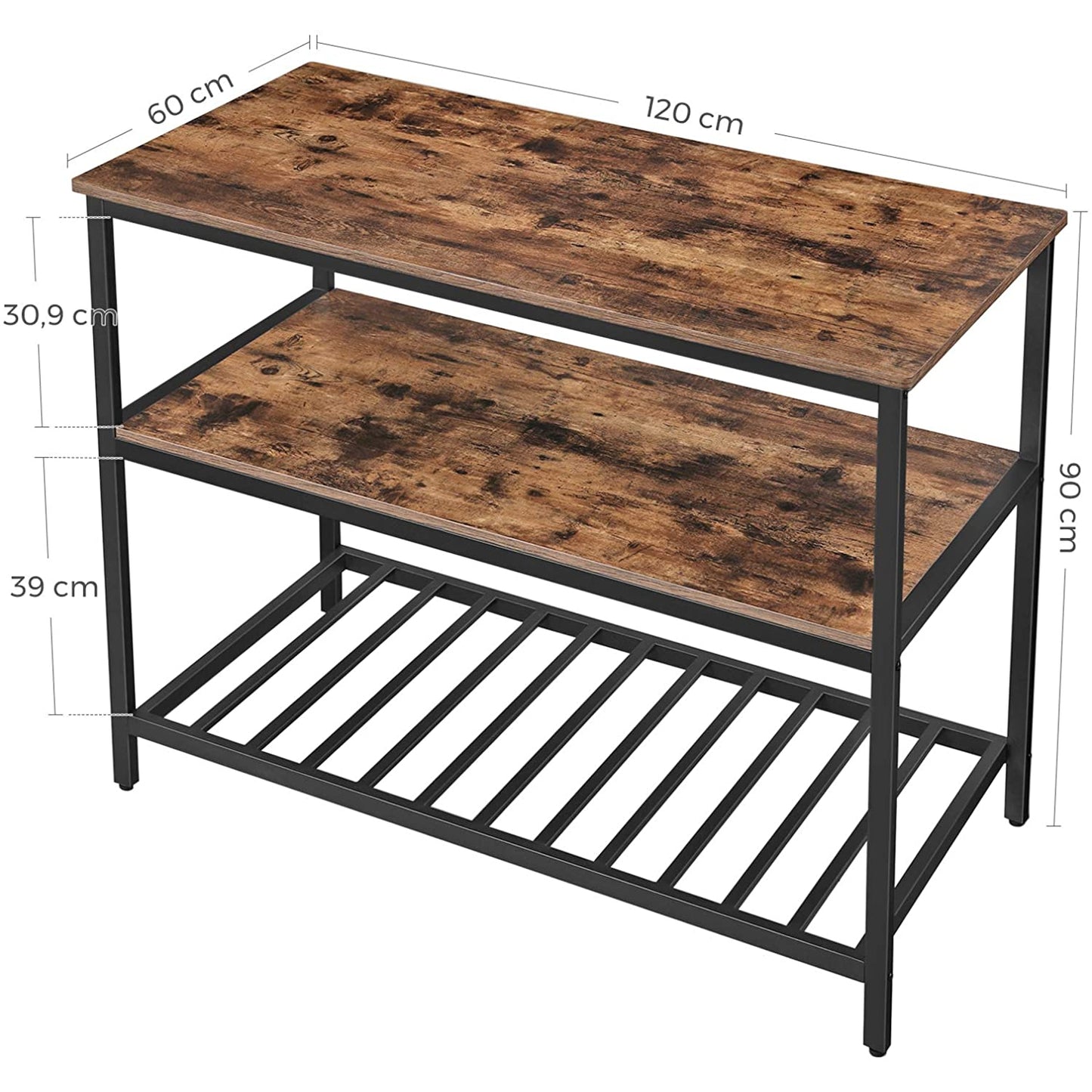 Nancy's Gordons Keukenkast - Keukenrek - Opbergrek - Vintage Bruin / Zwart - ± 120 x 60 x 90 cm