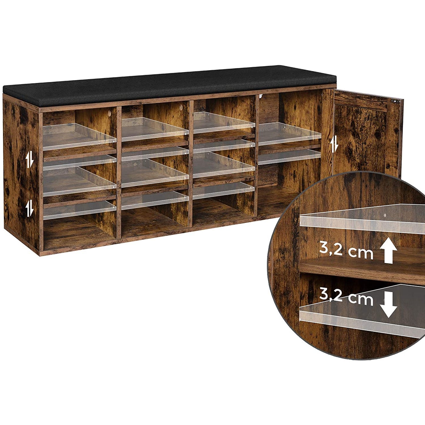 Nancy's Woodland Schoenenbank - Schoenenrek - Schoenenkast - Vintage Bruin - 110 x 30 x 48 cm
