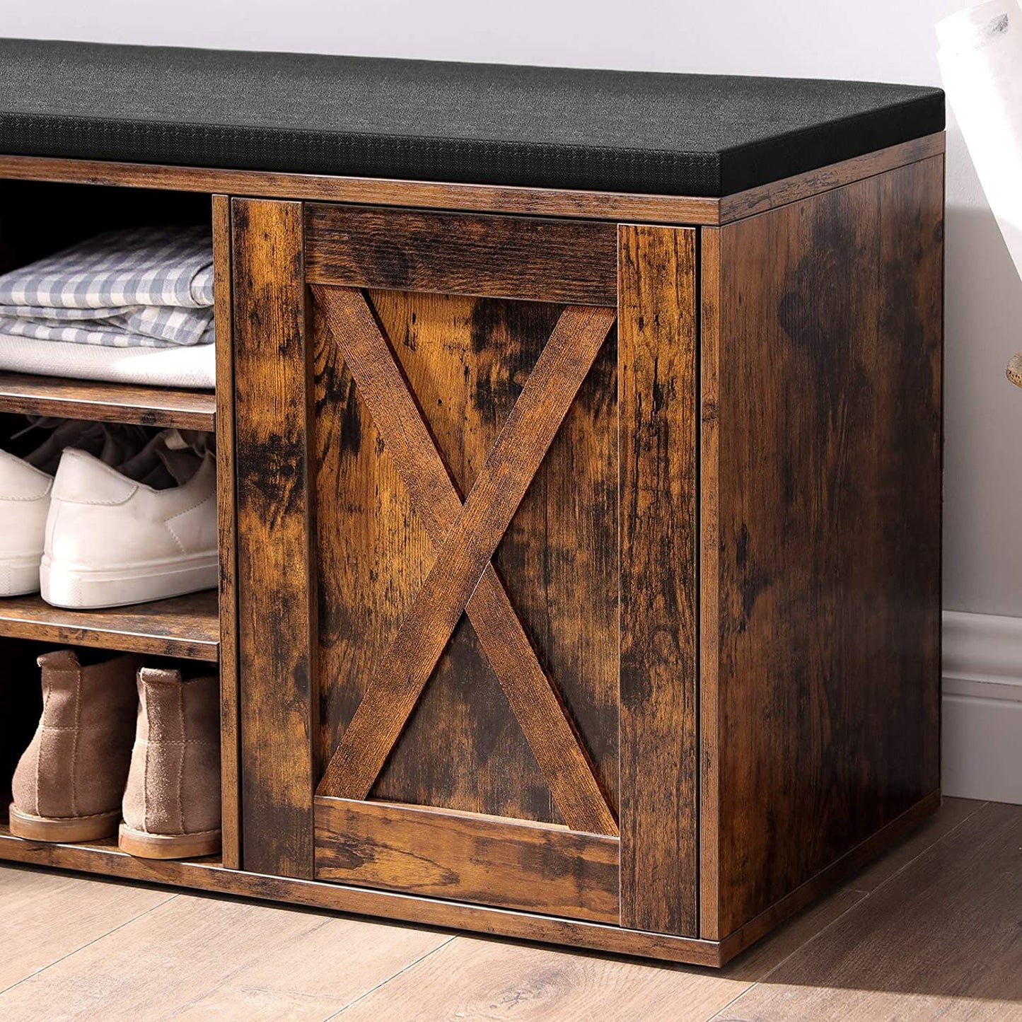 Nancy's Woodland Schoenenbank - Schoenenrek - Schoenenkast - Vintage Bruin - 110 x 30 x 48 cm