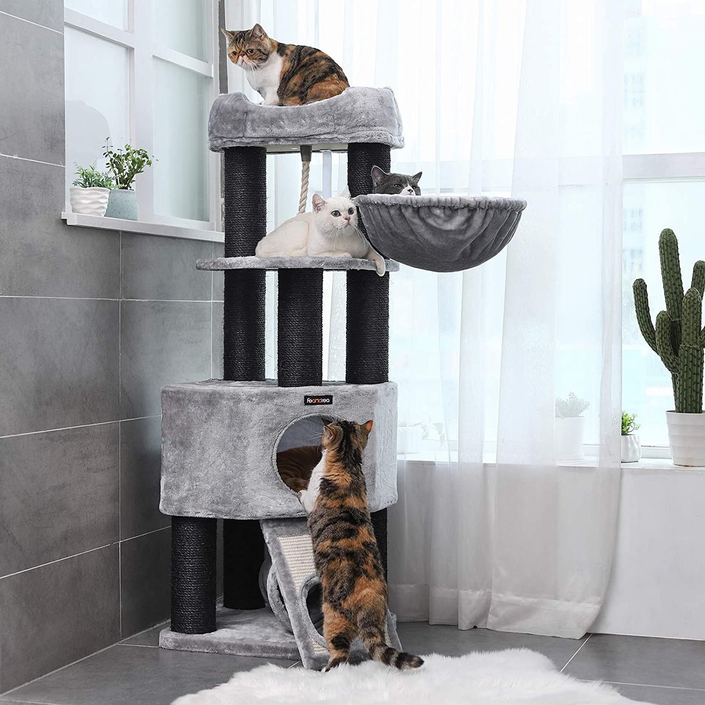 Nancy's Kattenboom XL - Luxe Kattenhuis - Krabpaal - Katten - Voor 4 katten - 50 x 50 x 141 cm L x B x H