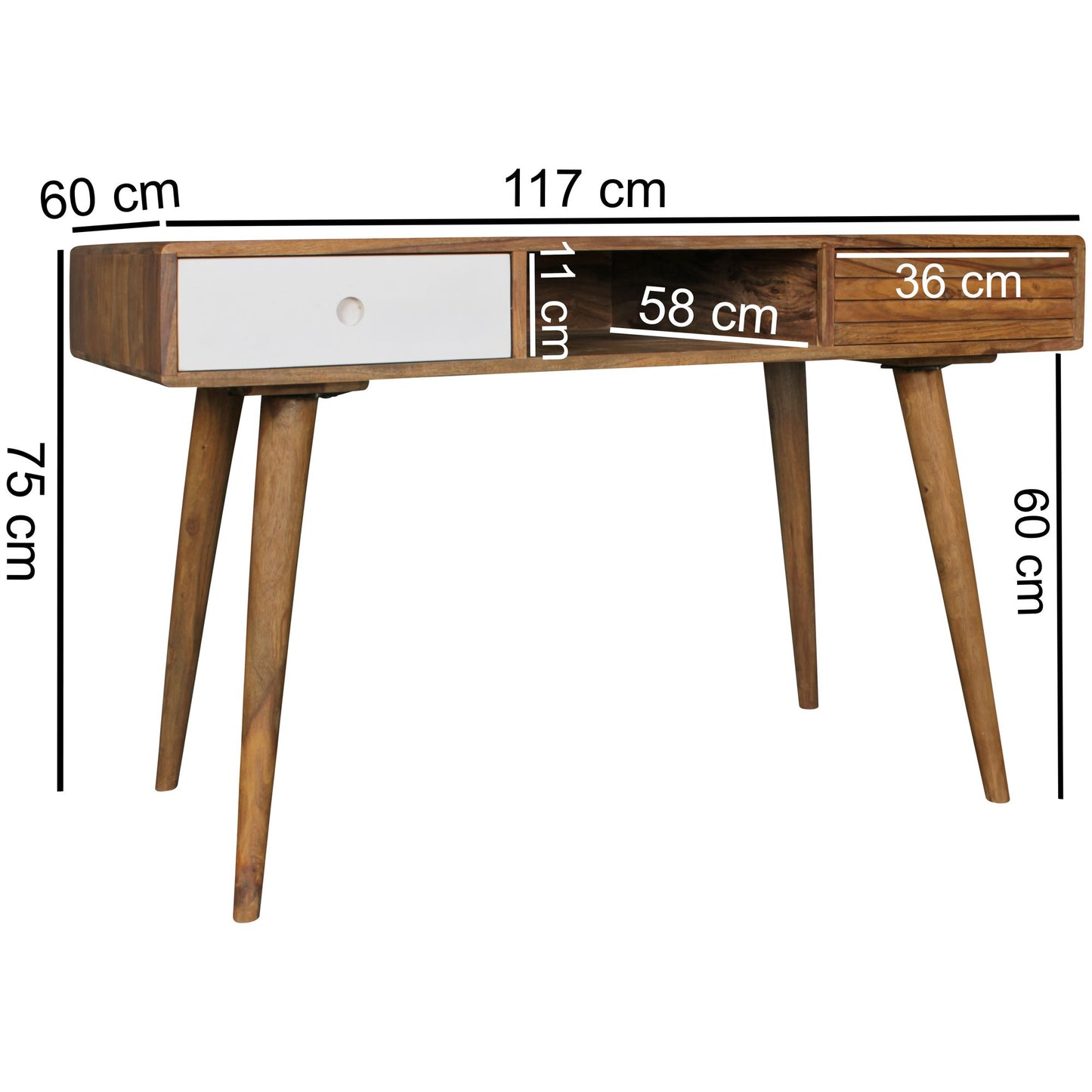 Nancy's Vernal Desk - Table de bureau - Table d'ordinateur portable - Bois massif Sheesham - Marron - Blanc - Tiroirs
