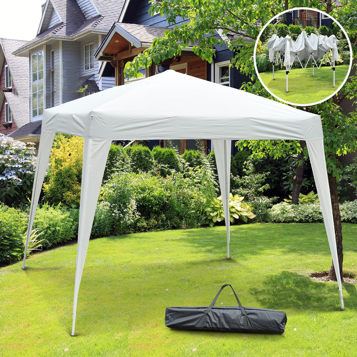 Nancy's Daphne Partytent - Vouwpaviljoen - Tuinpaviljoen - Tuintent - Popup - Wit - Staal - Waterafstotend - ± 300 x 300 cm