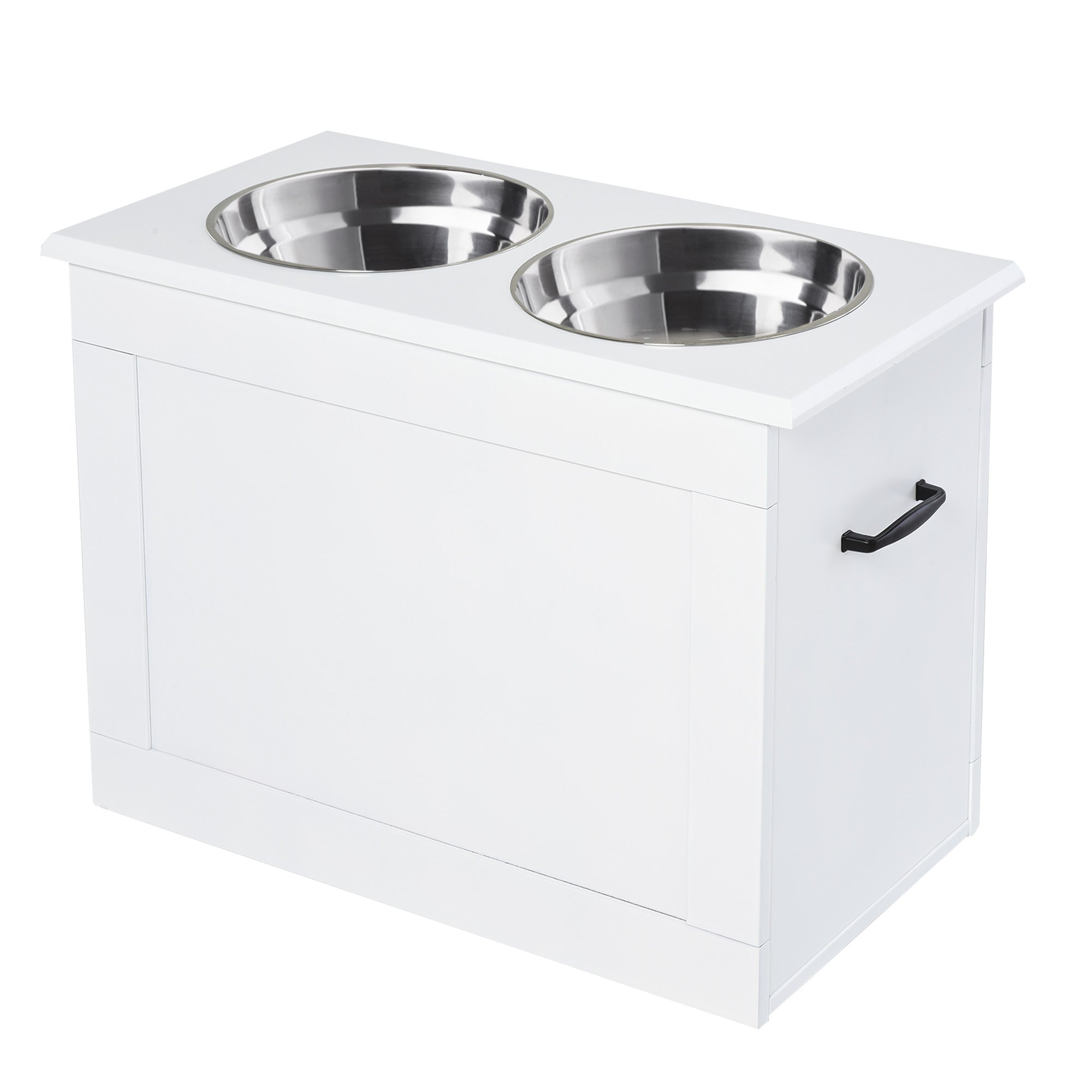 Nancy's Idaho Falls Food Bowl - 2 bols de nourriture - Espace de rangement - MDF - Blanc - 60 x 30 x 41 cm