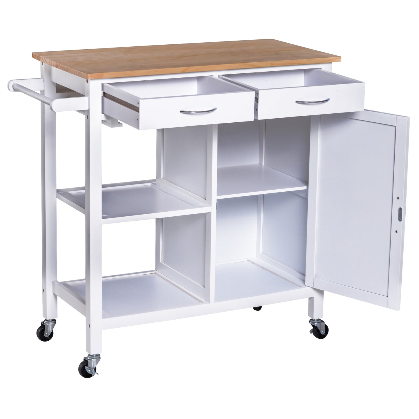 Nancy's Zanesville Keukentrolley - Serveerwagen - 2 Lades - Op Wieltjes - 4 Opbergvakken - 88.5 x 40 x 86 cm - Wit - Bruin