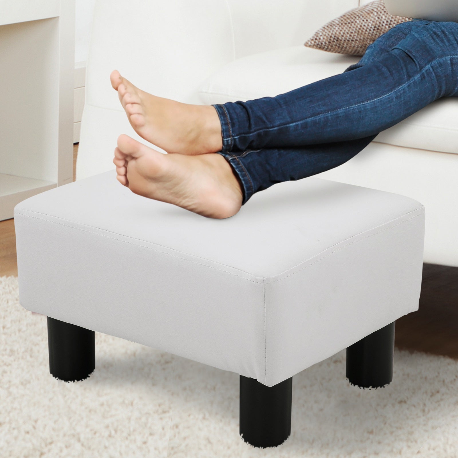 Nancy's New York Footstool - Tabouret - Repose-pieds - Pouf - Simili Cuir - Blanc - ± 40 x 30 x 25 cm
