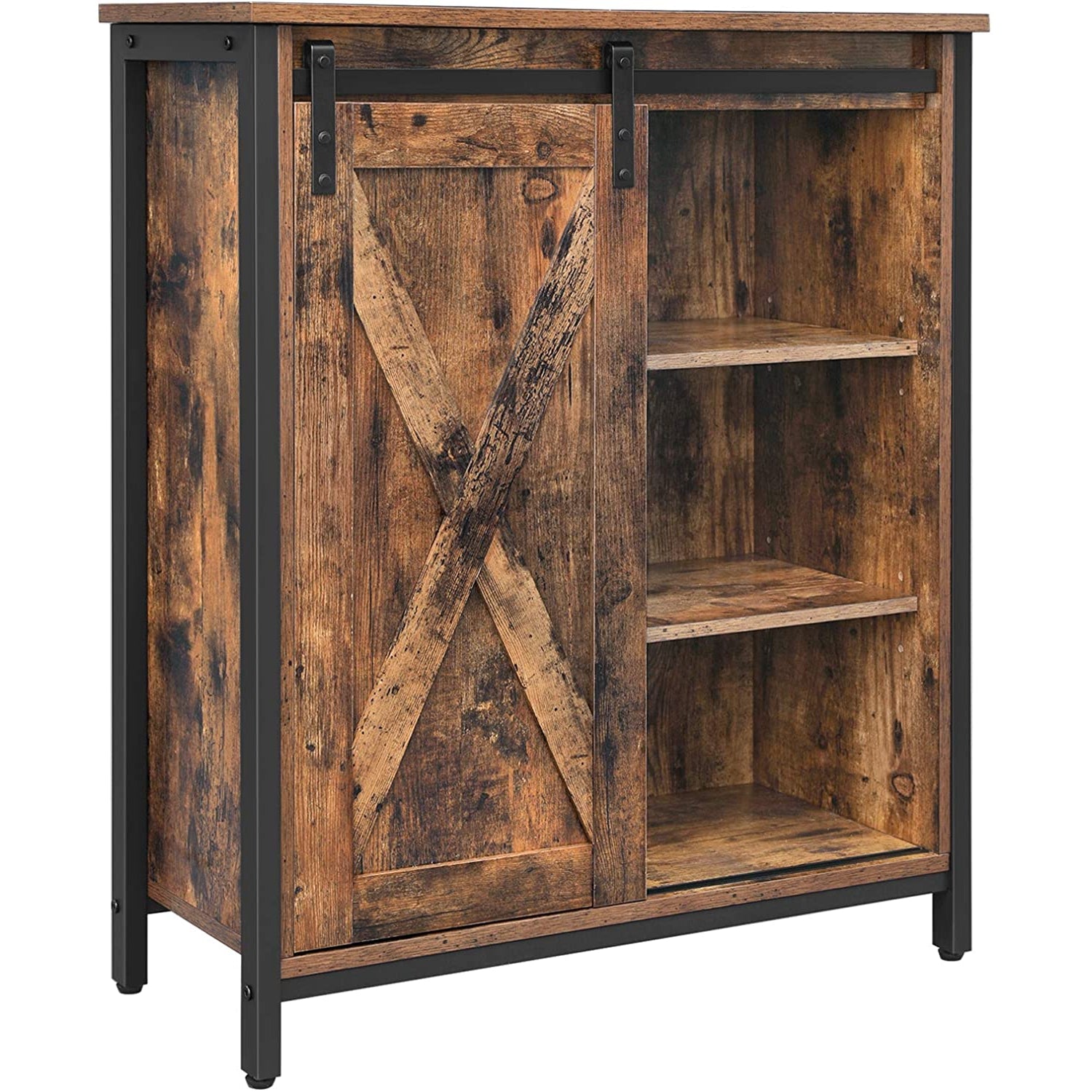 Armoire de rangement Nancy's Woodland - Buffet - Vintage Marron / Noir - Aggloméré / Acier - 70 x 30 x 80 cm