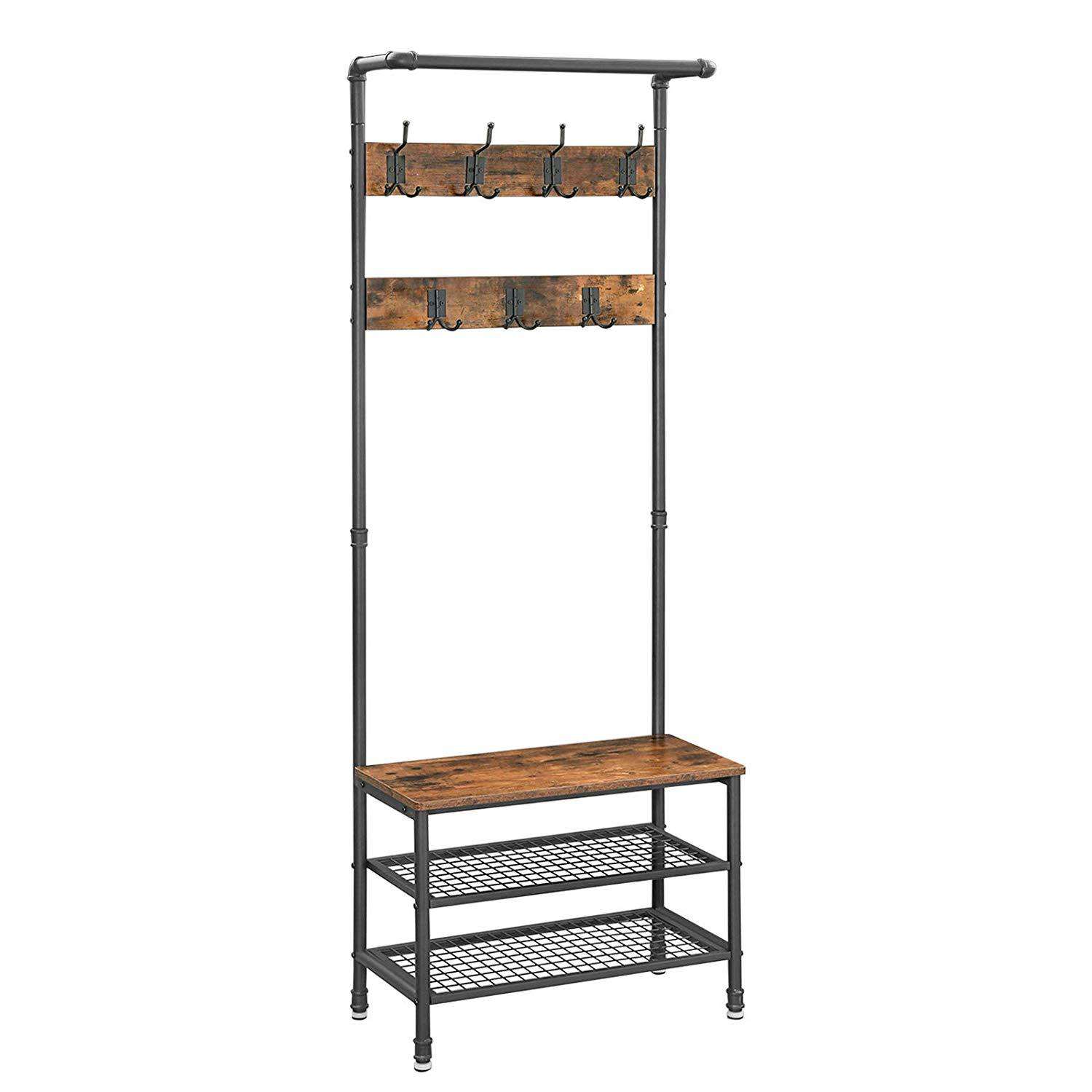Nancy's Garderoberek met Kapstok - Schoenenrek - Industrieel - 66 x 32,5 x 183 cm
