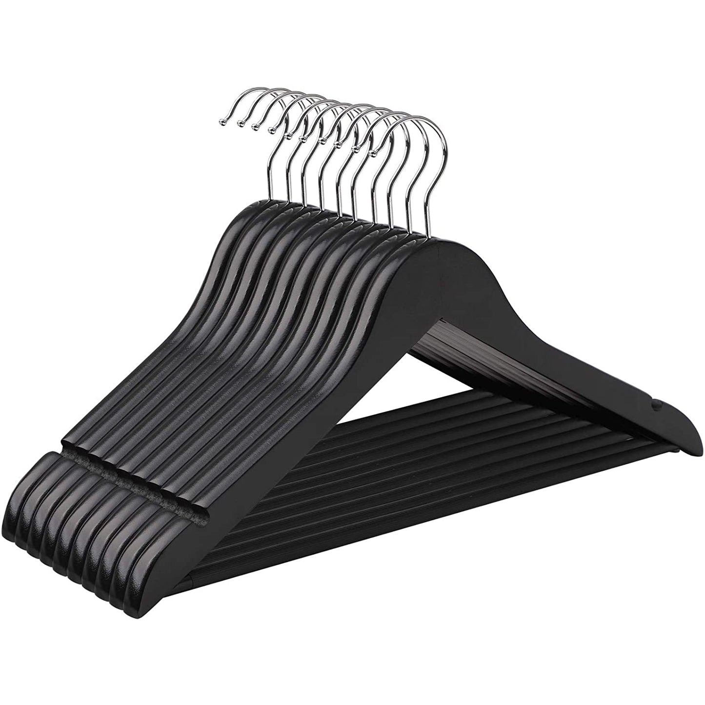 Nancy's Maple Wood Kledinghangers 10 stuks - Kleerhangers - Draaibaar - Zwart - 44,5 x 1,2 x 23 cm L x B x H