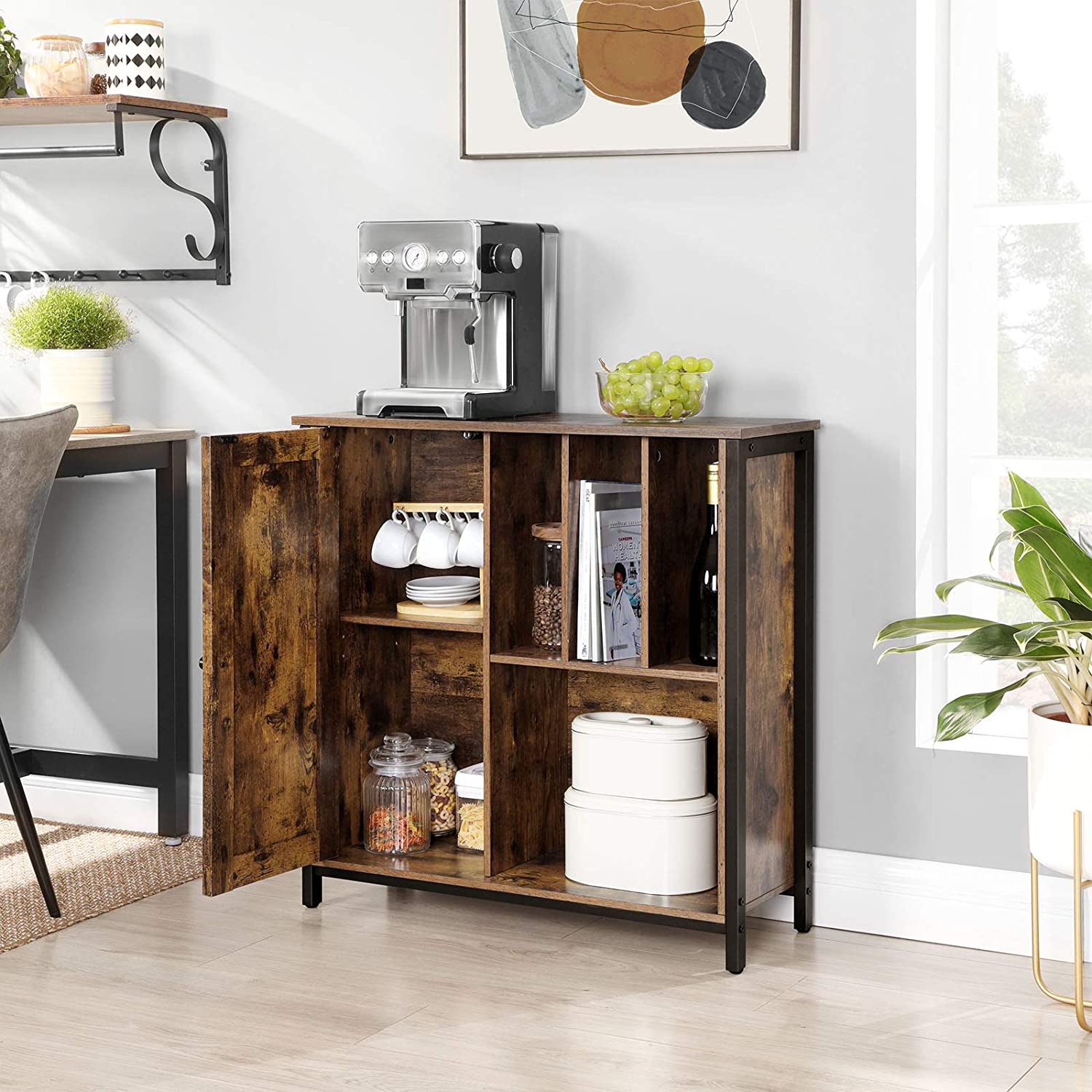 Nancy's Woody Opbergkast - Dressoir - Kast met 3 Planken - Industrieel - Hout - Bruin - 70 x 30 x 80 cm