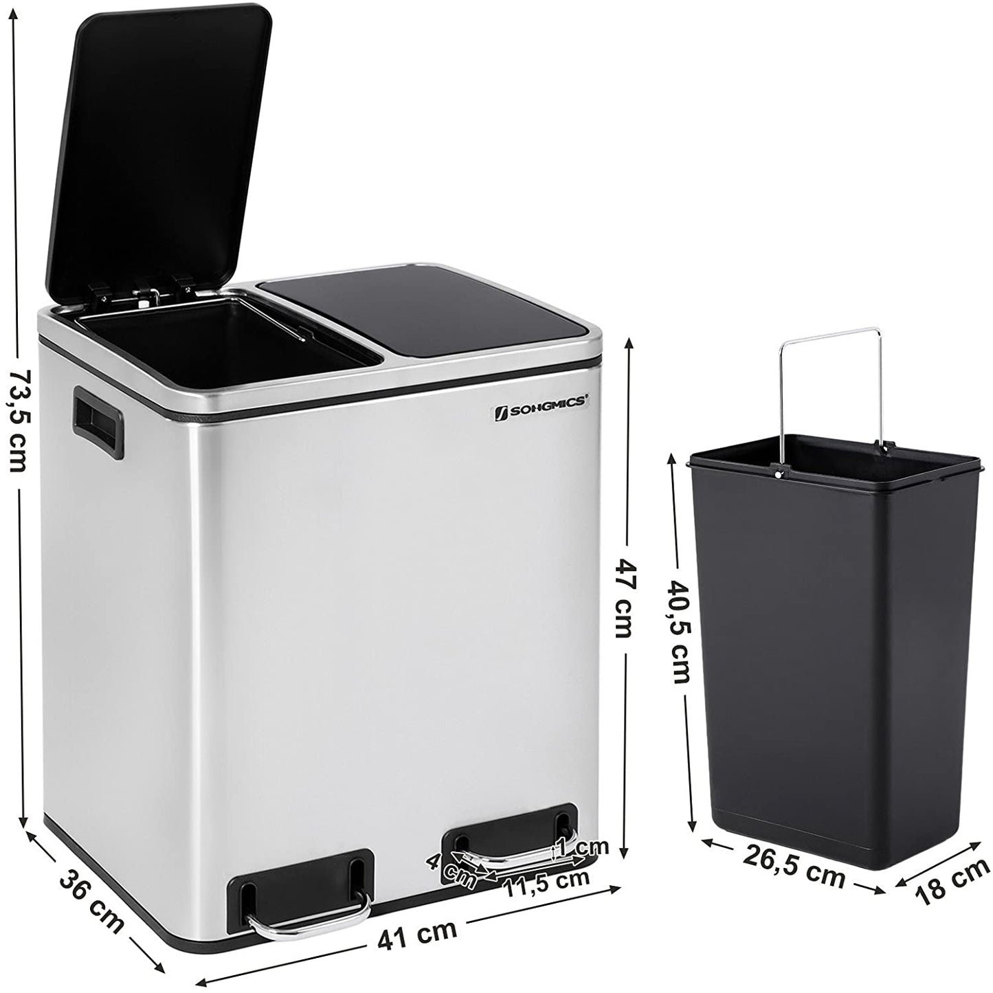 Nancy's Amendoeira Prullenbak - Afvalscheiding - Pedaalemmer - Afvalemmer - Zilver - RVS - 30 Liter