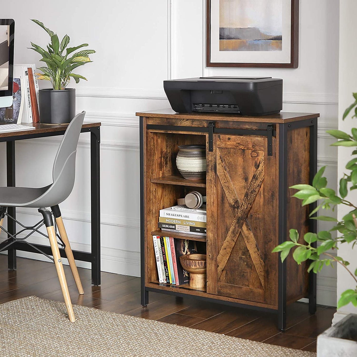 Nancy's Woodland Opbergkast - Dressoir - Vintage Bruin / Zwart - Spaanplaat / Staal - 70 x 30 x 80 cm
