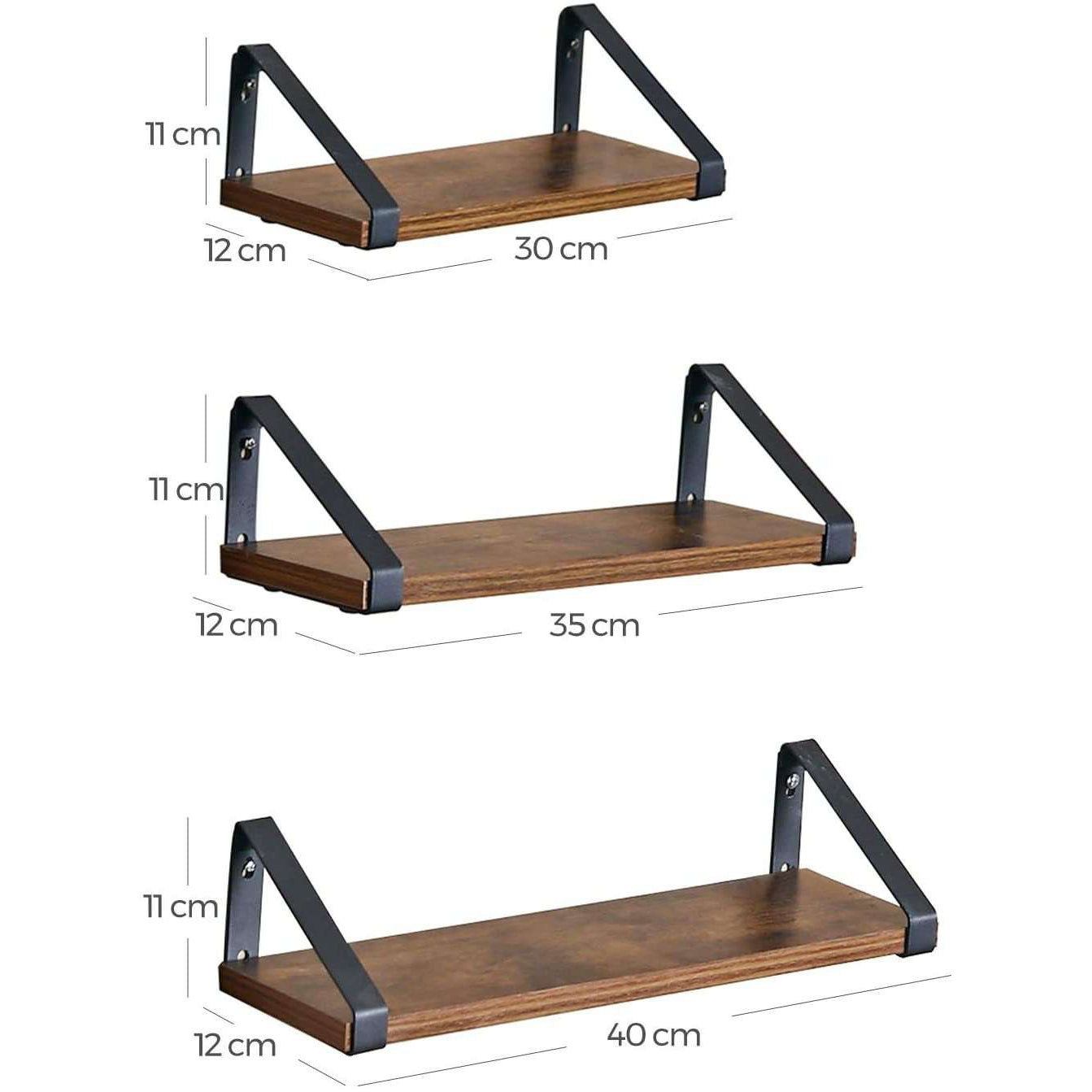Nancy's Wunado Wandplank - 3 Stuks - Zwevend - Vintage Bruin / Zwart - Diverse afmetingen