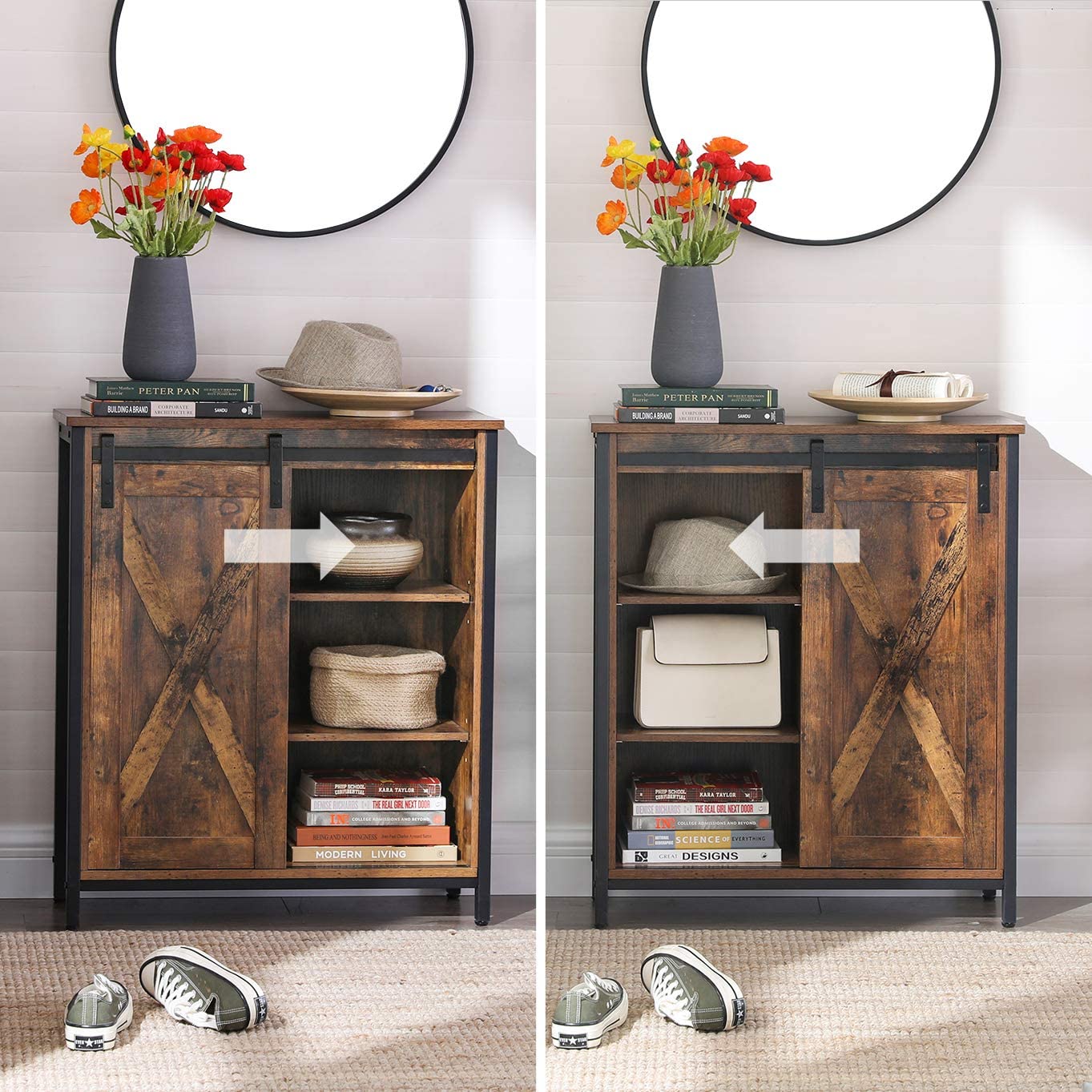 Nancy's Woodland Opbergkast - Dressoir - Vintage Bruin / Zwart - Spaanplaat / Staal - 70 x 30 x 80 cm