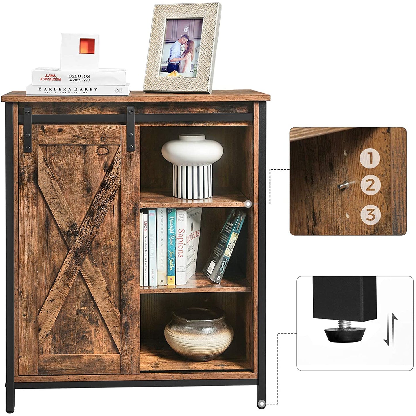 Nancy's Woodland Opbergkast - Dressoir - Vintage Bruin / Zwart - Spaanplaat / Staal - 70 x 30 x 80 cm