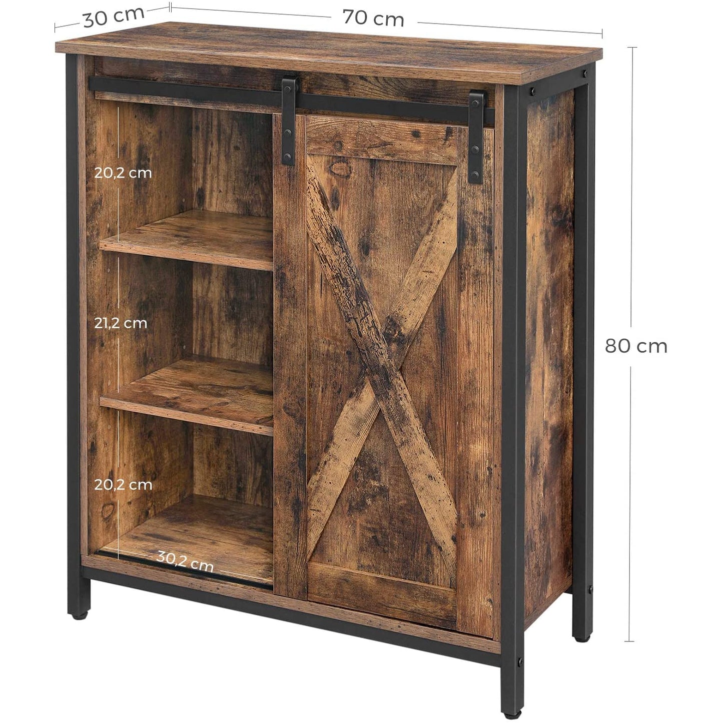 Nancy's Woodland Opbergkast - Dressoir - Vintage Bruin / Zwart - Spaanplaat / Staal - 70 x 30 x 80 cm