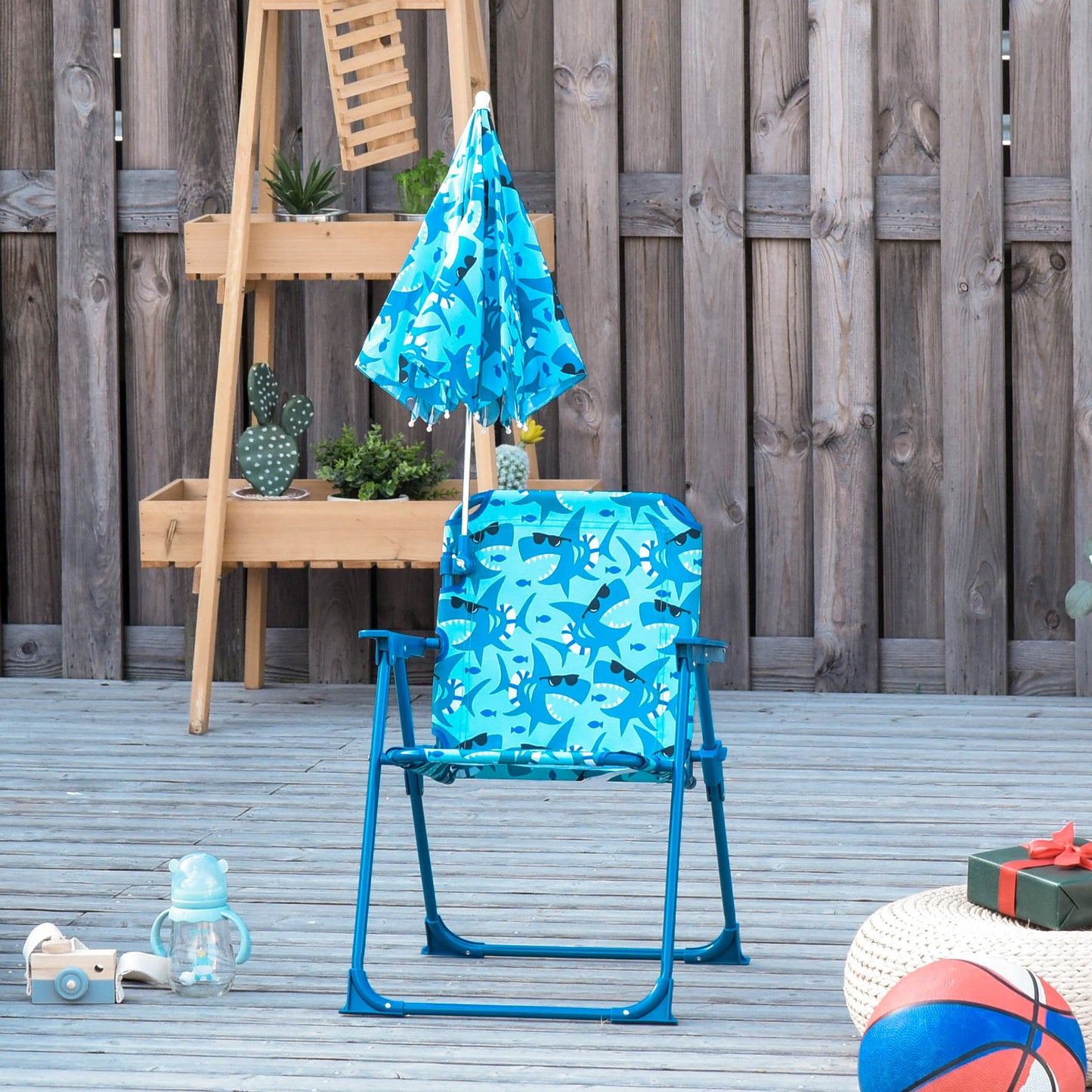 Nancy's Galesburg Strandstoel - Kinder Campingstoel - Opvouwbaar - Met Parasol - Polyester - Blauw