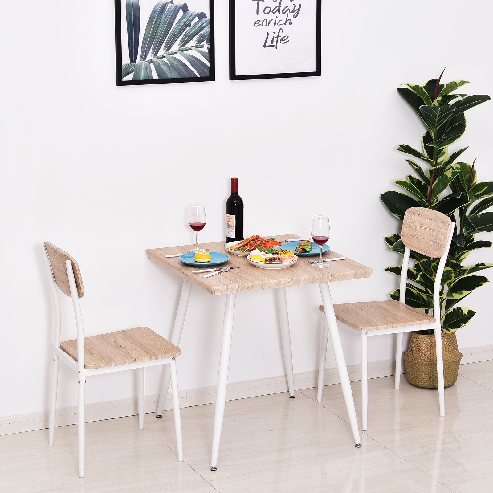 Nancy's Eastport Eetkamerset - Eettafel - Eetkamerstoelen - 3-Delig - Hout - Natuurlijke Kleur - 2 Stoelen