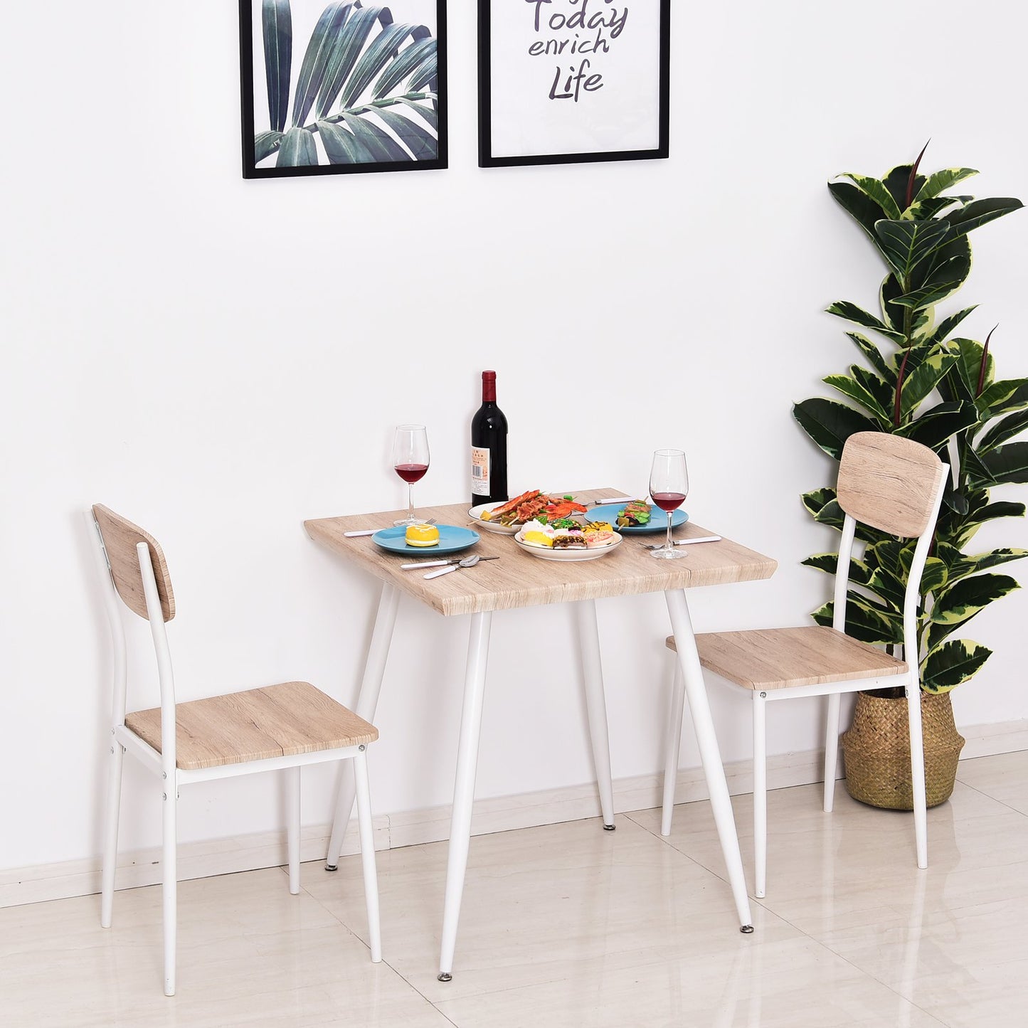 Nancy's Eastport Eetkamerset - Eettafel - Eetkamerstoelen - 3-Delig - Hout / Wit