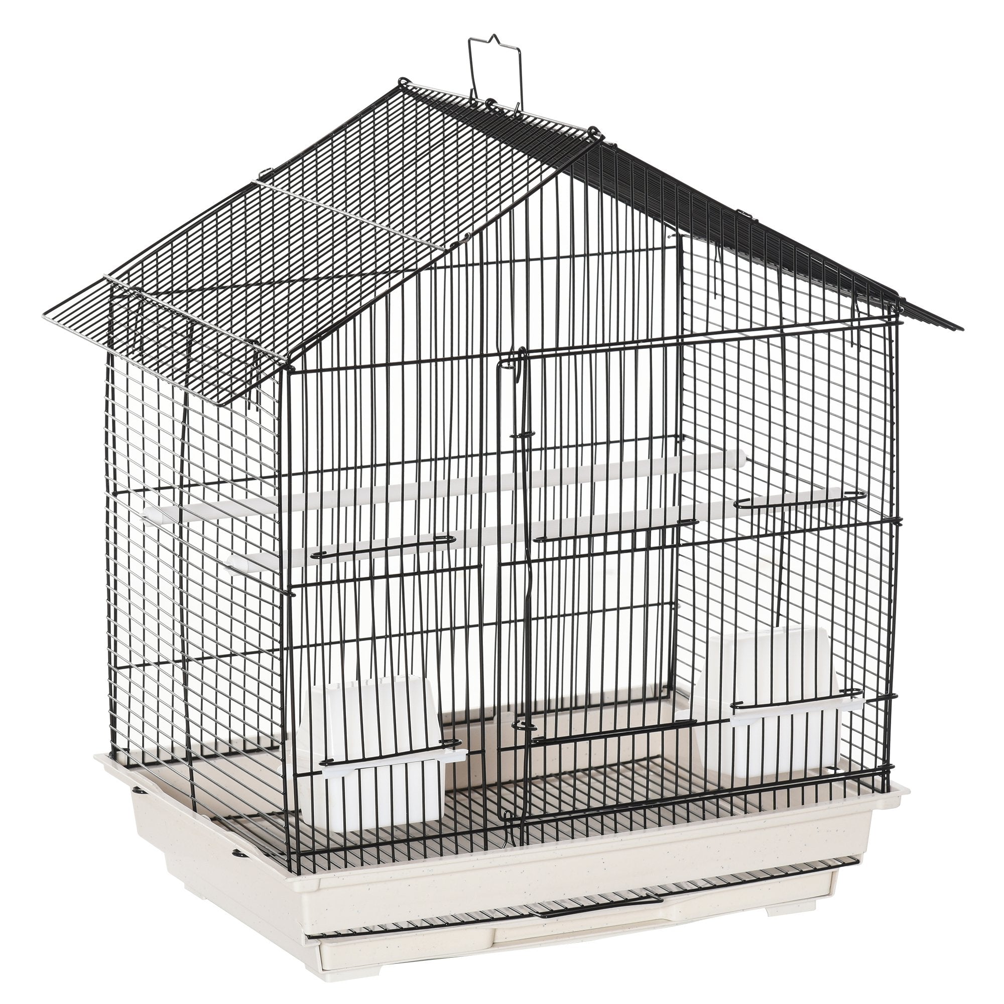 Nancy's Deerfield Beach Vogelhuis - Vogelkooi - 2 Zitstokken - Metaal - Wit/Zwart - 54 x 35 x 56 cm