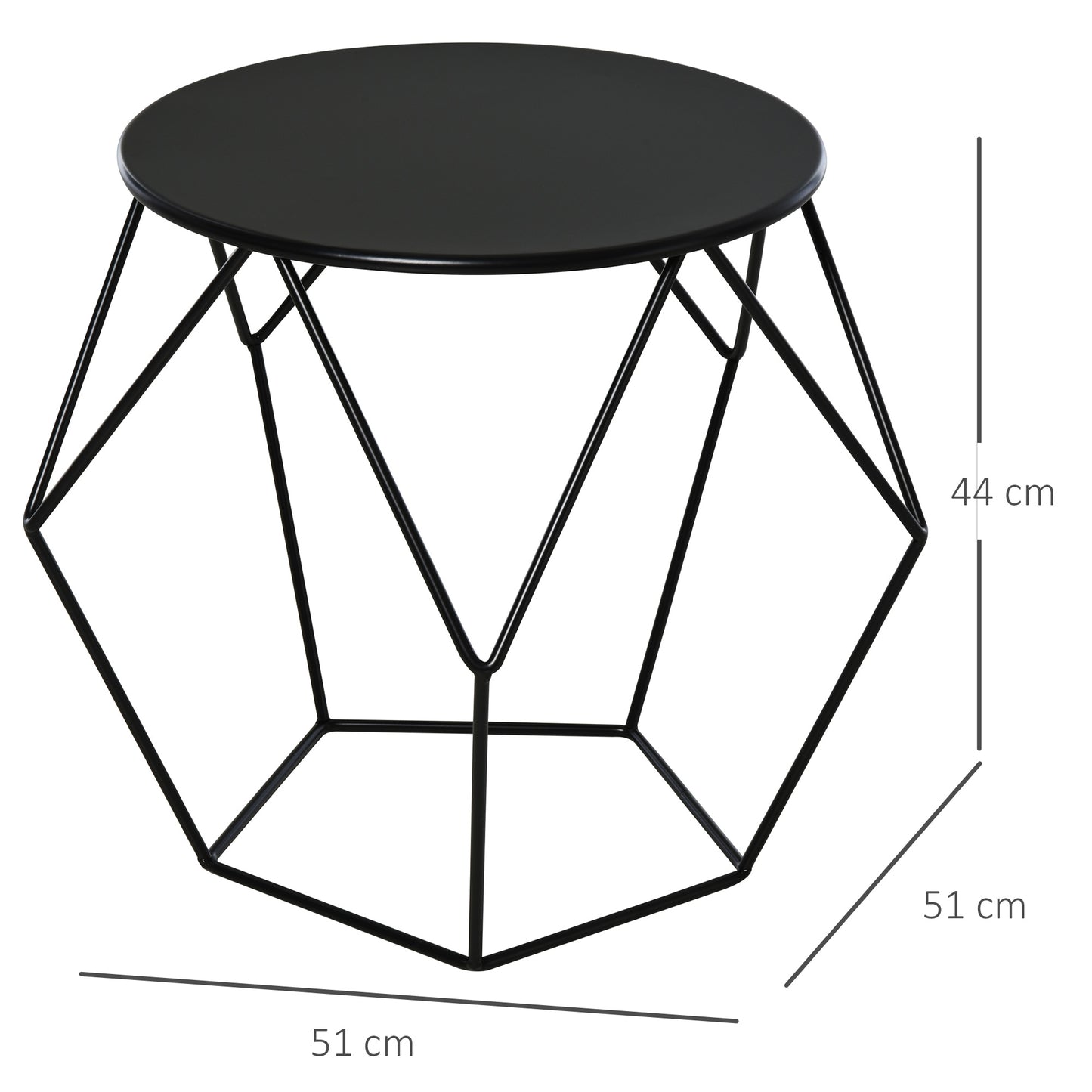Nancy's Bismarck Salontafel - Bijzettafel - Nachtkastje - Rond Tafelblad - Diamant - 54 x 54 x 44 cm - Metaal - Mand - Opbergruimte - Zwart