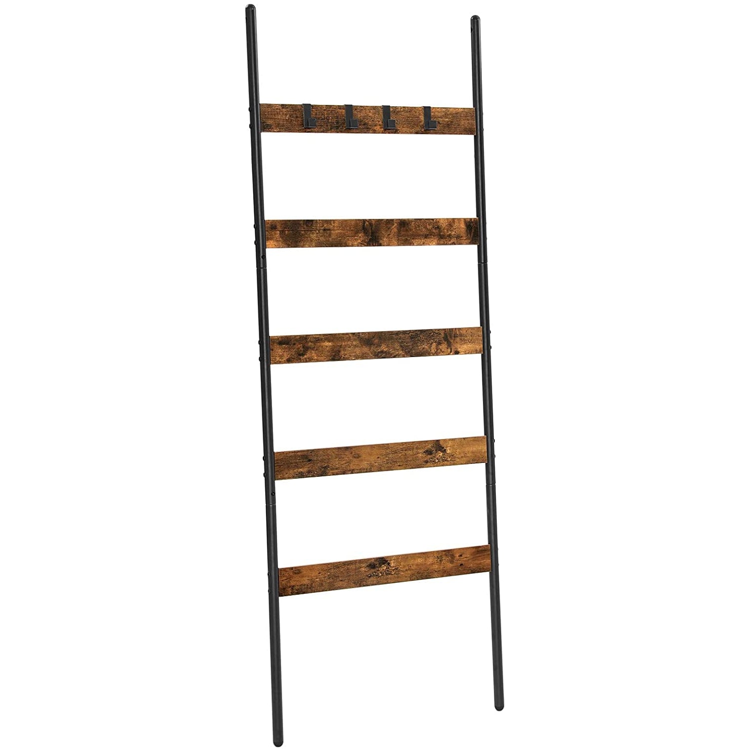 Nancy's Handdoekenladder - Handdoekenrek - Badkamerrek - Ladderrek - Industrieel Ontwerp - Vintage - Bruin/Zwart - 70 x 30 x 121,5 cm (L x B x H)