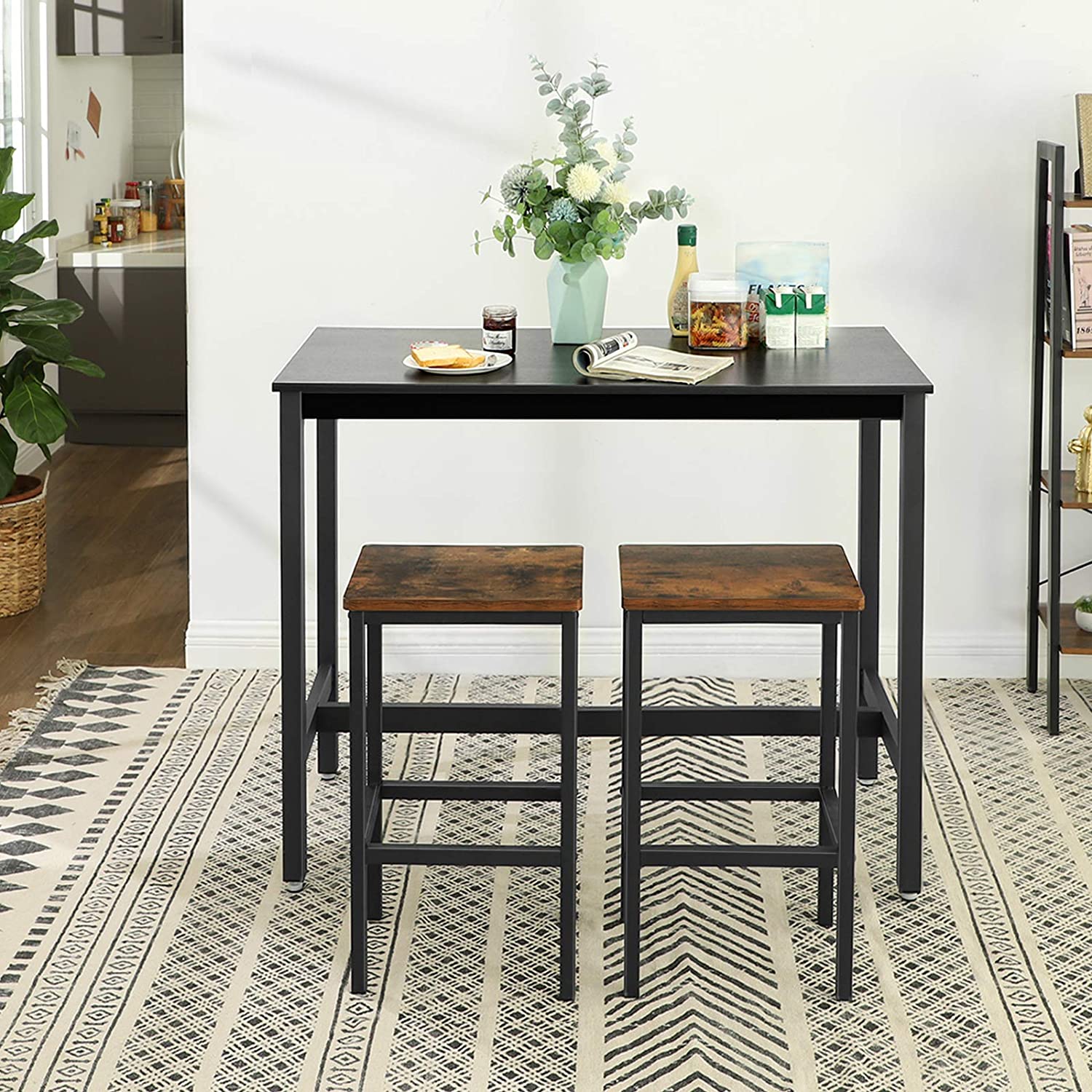 Nancy's Blaine Bartafel - Vintage Keukentafel – Keuken Bartafels - Zwart - 120 x 60 x 90 cm