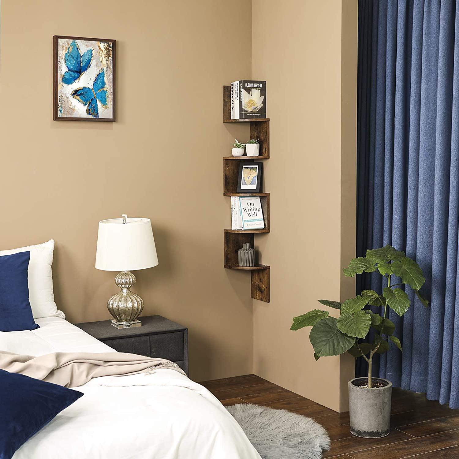 Nancy's Yunaon Book Rack - Wall Rack - Wall Rack - Bibliothèque - Vintage Brown - ± 20 x 20 x 130 cm