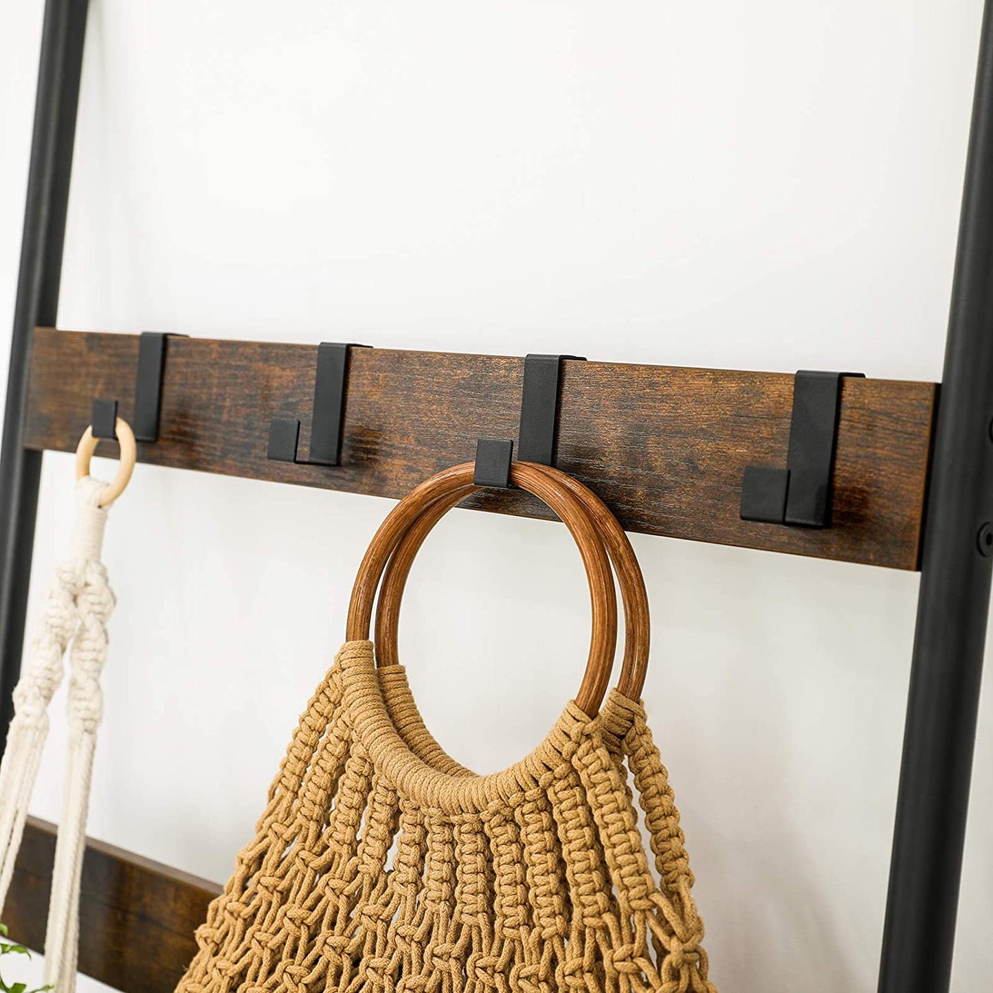 Nancy's Folgosa Handdoekenladder - Handdoekenrek - Badkamerrek - Ladderrek -Vintage Bruin / Zwart - ± 65 x 180 cm