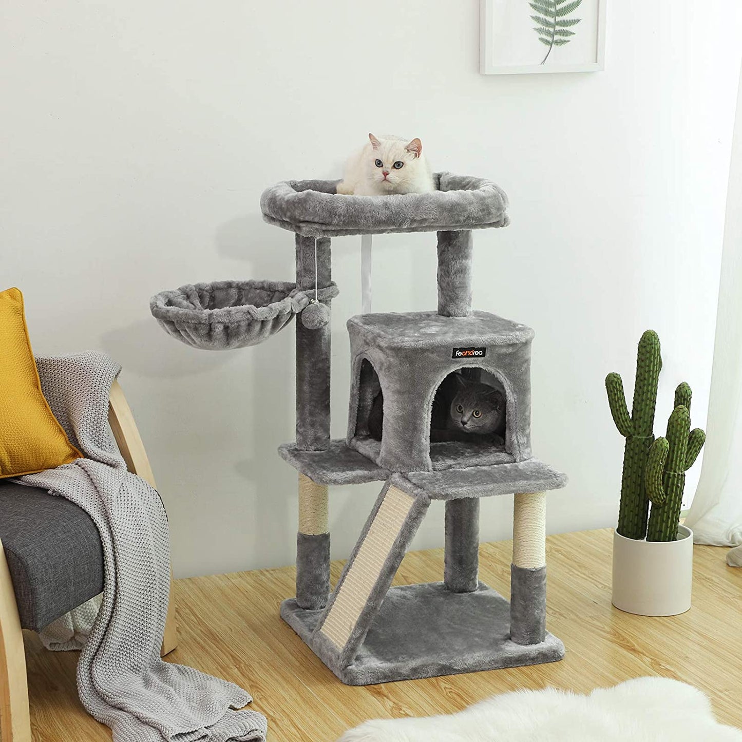 Nancy's Clallam Kattenboom - Kattenhuis - Krabpaal - Krabpalen voor Katten - 48 x 48 x 96 cm (L x B x H)