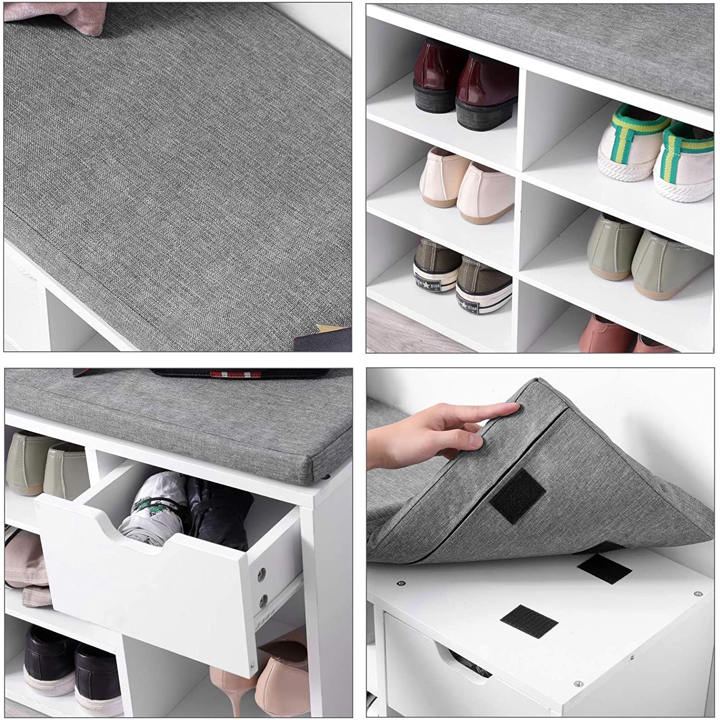 Nancy's Lousa Schoenenbank - Schoenenkast - Schoenenrek - 10 Paar Schoenen - Wit / Grijs - 100 x 30 x 50 cm