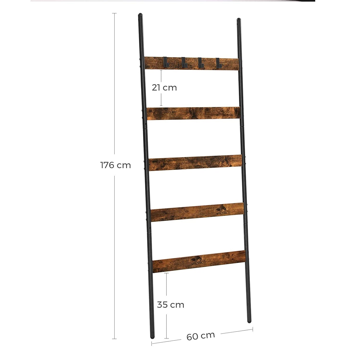 Nancy's Folgosa Handdoekenladder - Handdoekenrek - Badkamerrek - Ladderrek -Vintage Bruin / Zwart - ± 65 x 180 cm