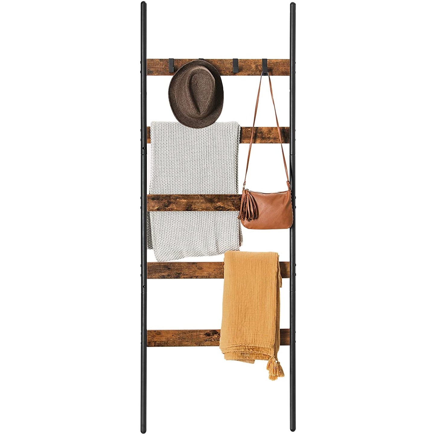 Nancy's Folgosa Handdoekenladder - Handdoekenrek - Badkamerrek - Ladderrek -Vintage Bruin / Zwart - ± 65 x 180 cm