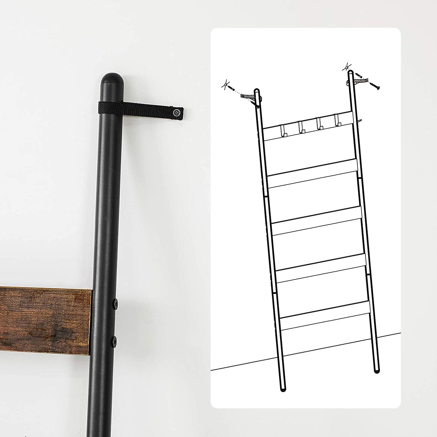 Nancy's Folgosa Handdoekenladder - Handdoekenrek - Badkamerrek - Ladderrek -Vintage Bruin / Zwart - ± 65 x 180 cm