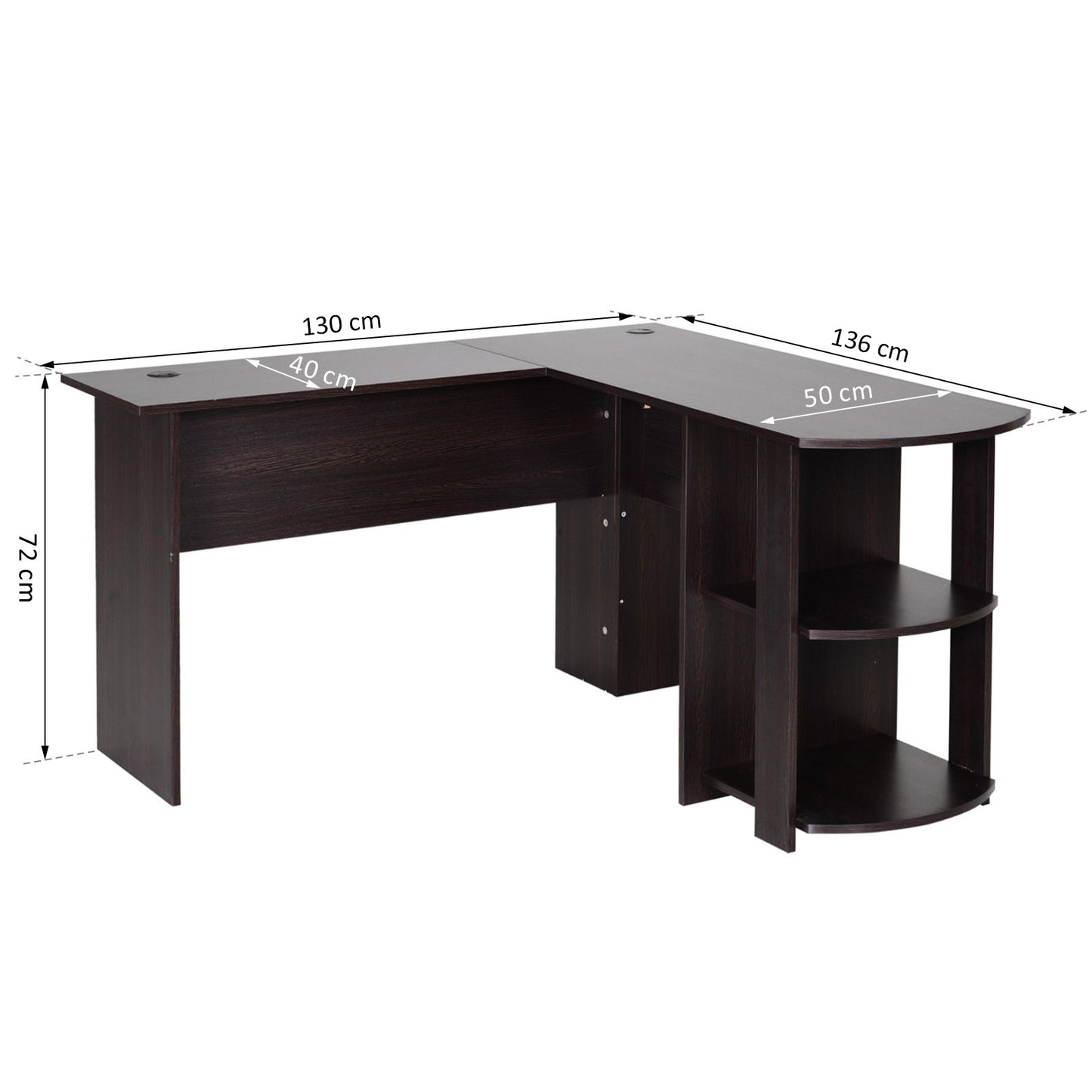 Nancy's Vicksburg Bureau - Hoekbureau - Computerbureau - Opbergvakken - Kantoor - Donkerbruin - Kabelmanagement - Bewerkt Hout