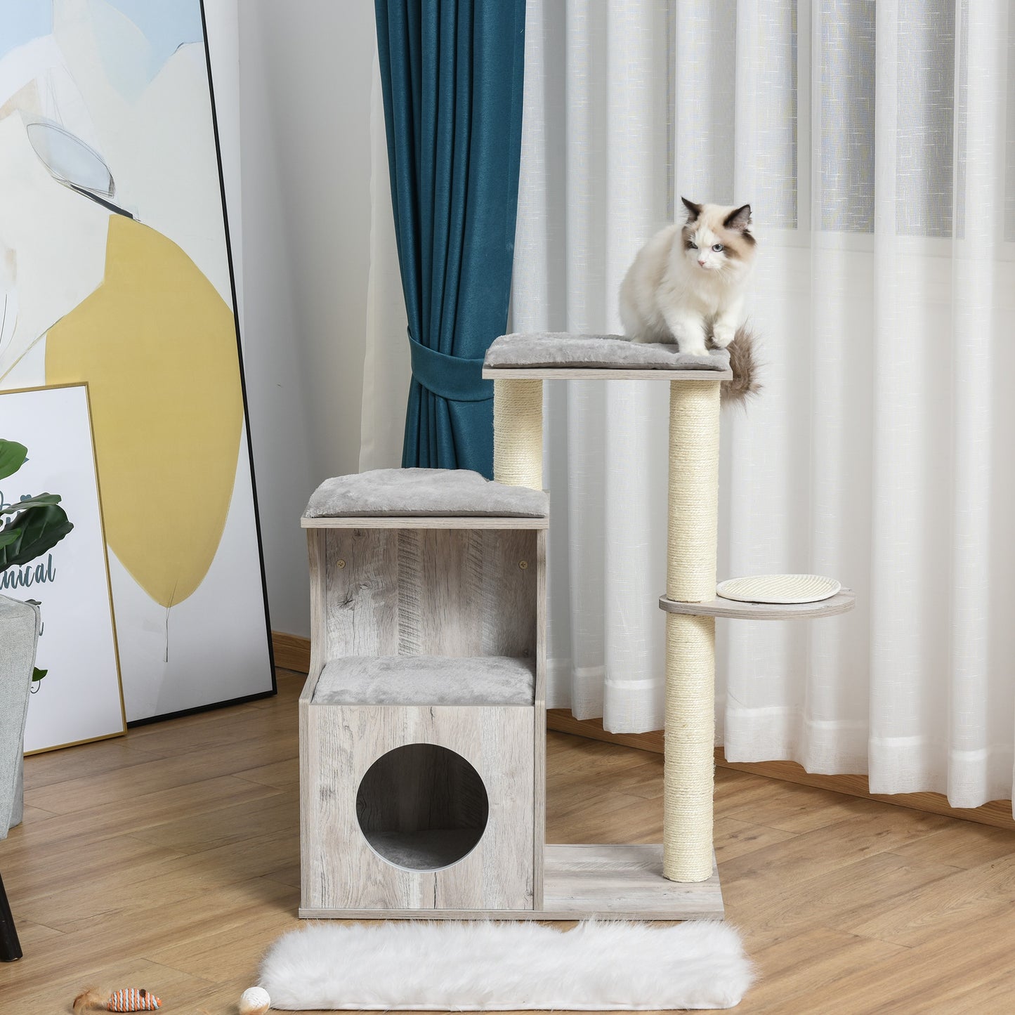 Nancy's Glenwood Springs Krabpaal - Klimboom - Kattengrot - MDF - Grijs - 66 x 38 x 88 cm
