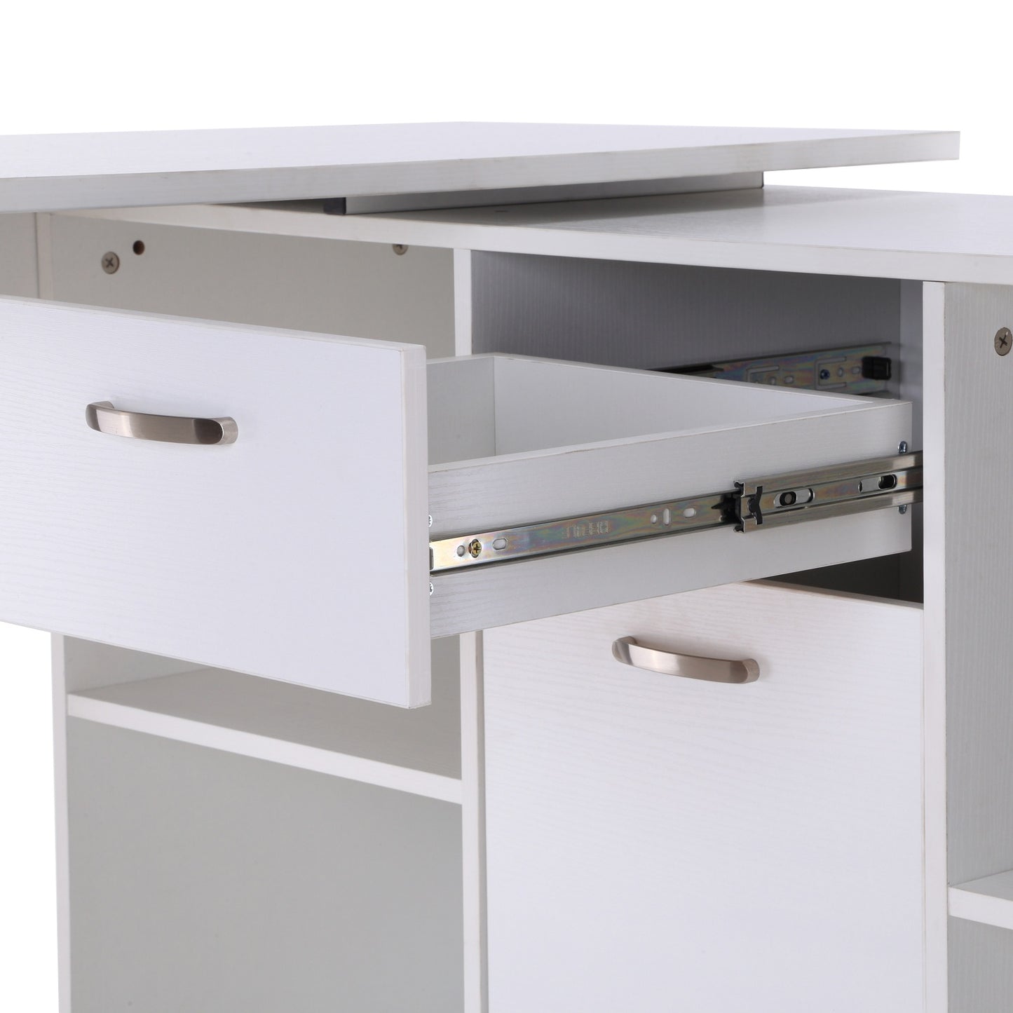 Nancy's Wheeling Hoekbureau - Bureau - Computrertafel - MDF - Wit - 120 x 50 x 76 cm - Opslagruimte - Lades