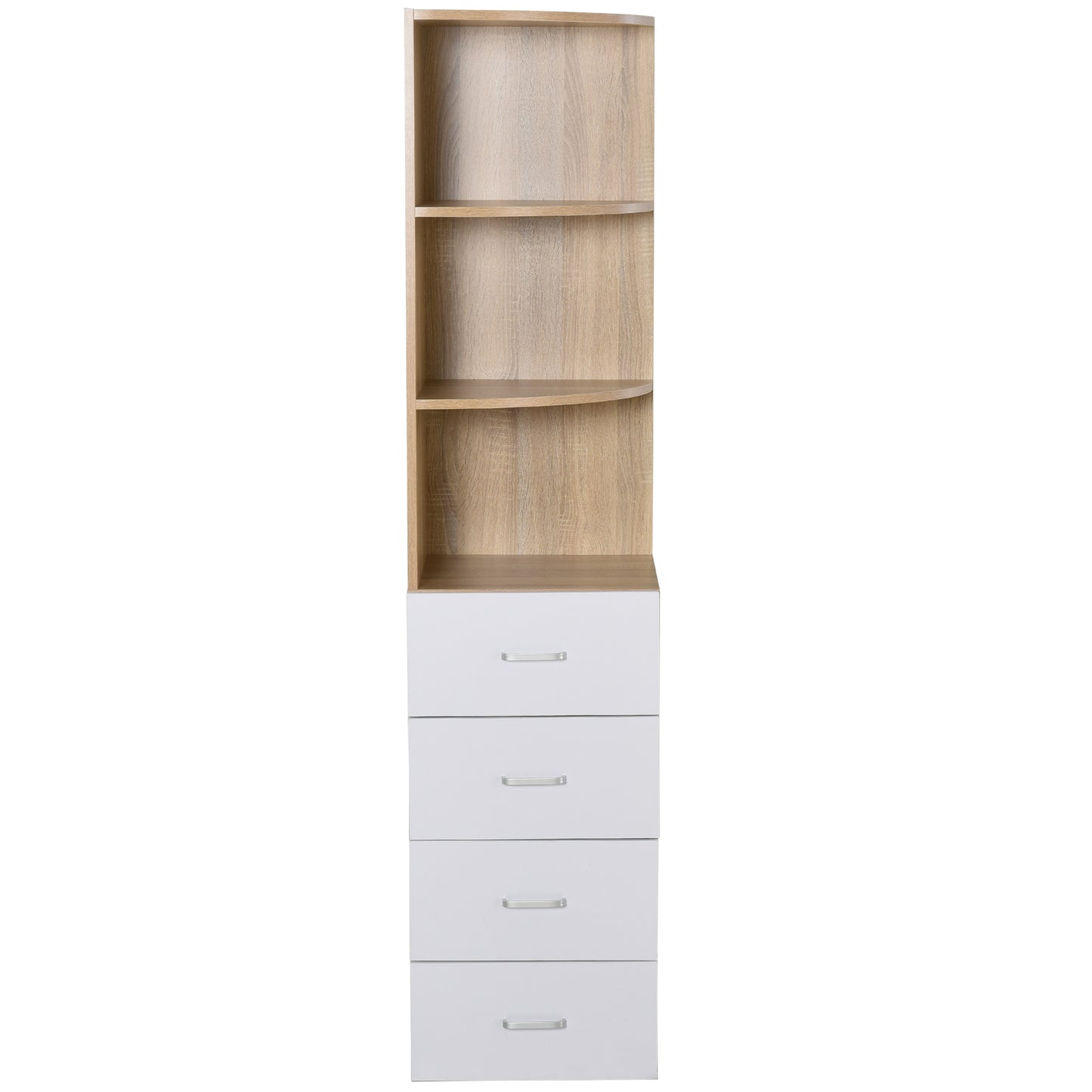 Nancy's Defiance Boekenkast - 3 Niveaus - 4 Lades - Bewerkt Hout - Melamine - 40 x 40 x 170 cm - Naturel - Wit