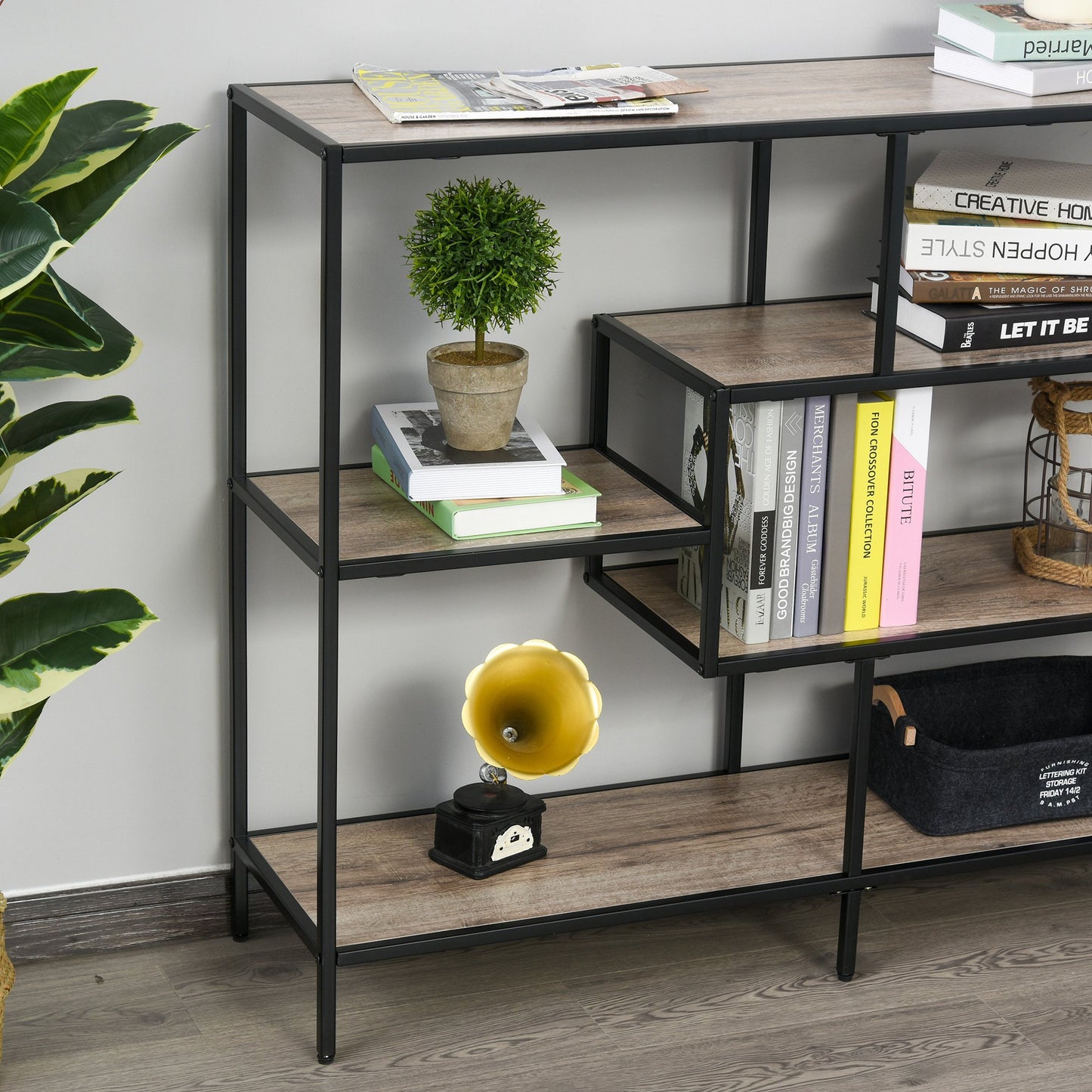 Nancy's Woodland Boekenkast - Boekenwand - Opbergkast - Wandkast - Eiken / Zwart - ± 120 x 30 x 95 cm