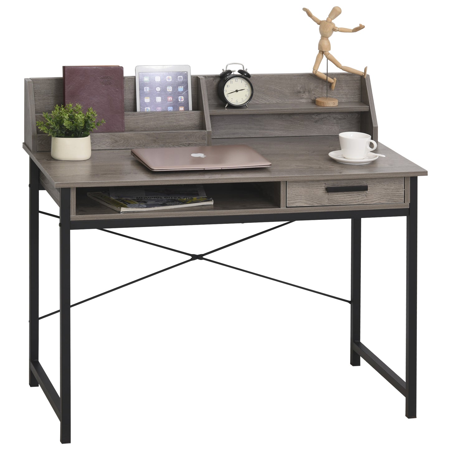 Nancy's Warrensburg Bureau - Computertafel - Opslagruimte - Kantoortafel - Lade - Industrieel - MDF - Grijs - Zwart