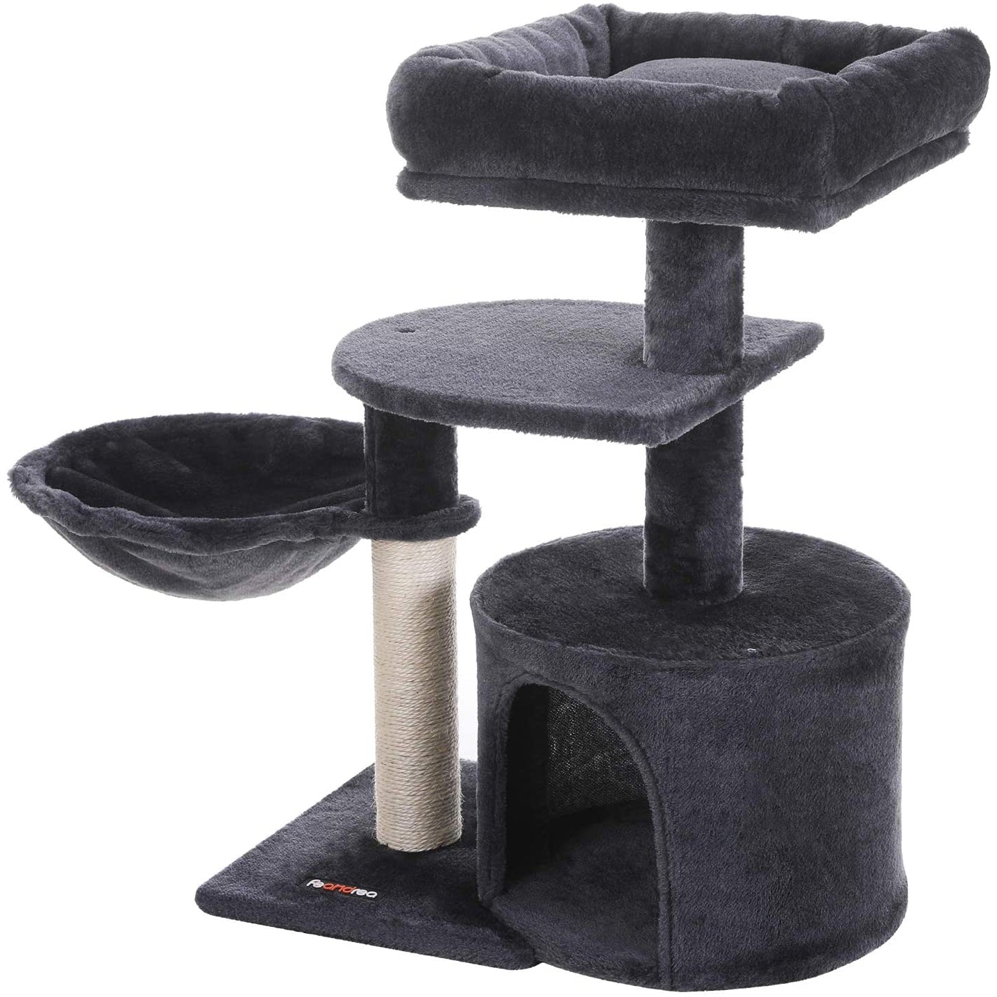 Nancy's Krabpaal - Krabpalen - Hangmat en Grot - Speelhuis Voor Katten - Rookgrijs - 48 x 32 x 68 cm (L x B x H)