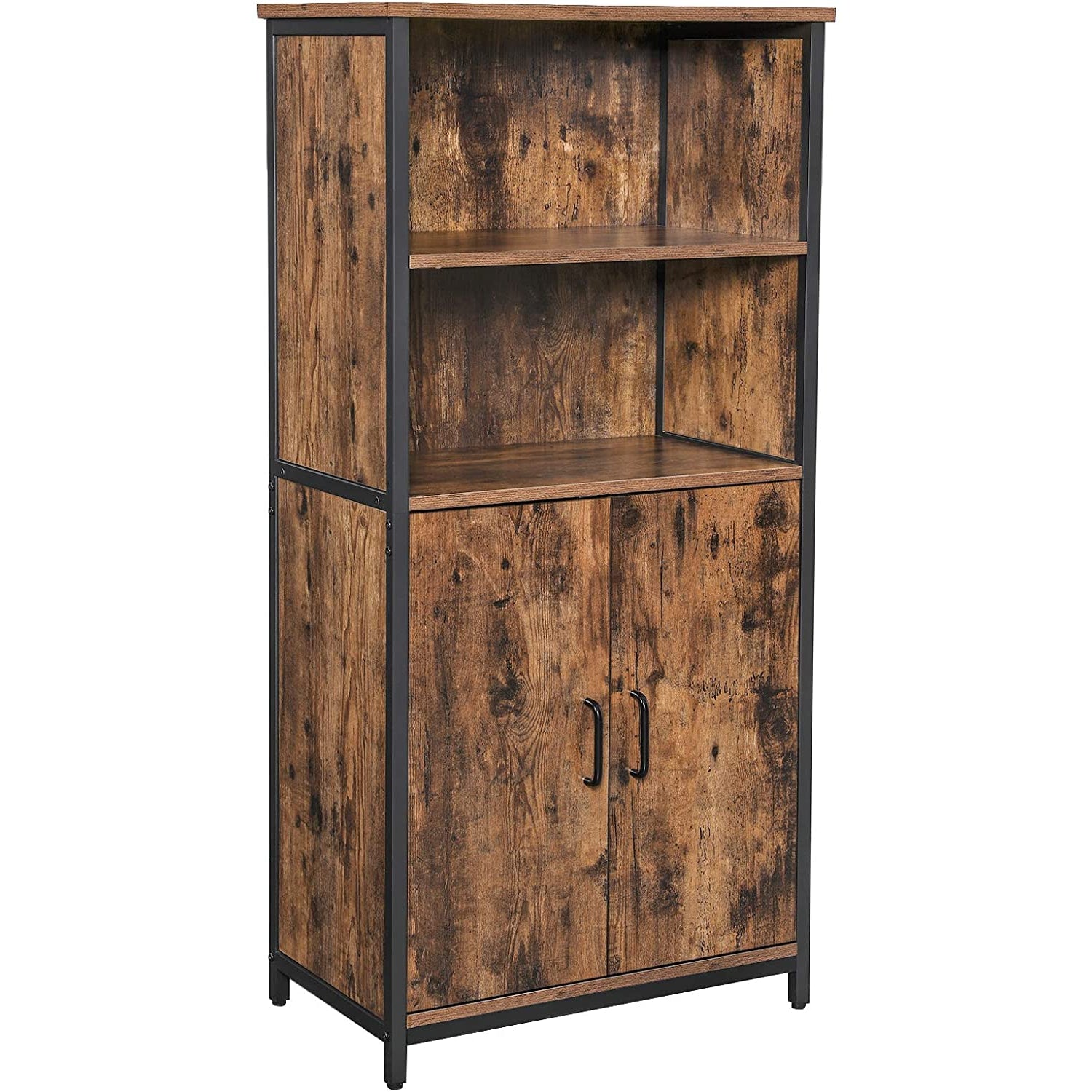 Nancy's Hutchinson Boekenkast - Vintage Houten Kast - Industriële Kasten - 2 Deuren - 60 x 35 x 125 cm (L x B x H)